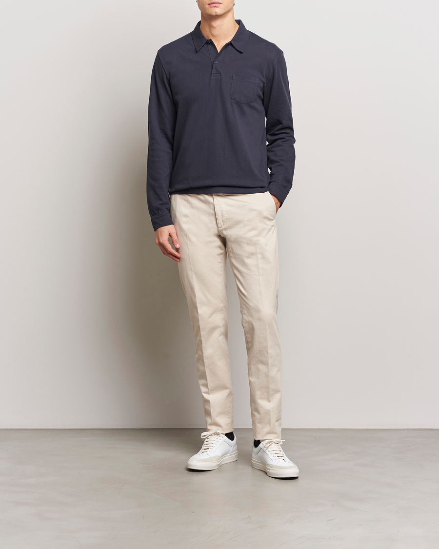 Herre | Pikéer | Sunspel | Long Sleeve Riviera Polo Shirt Navy