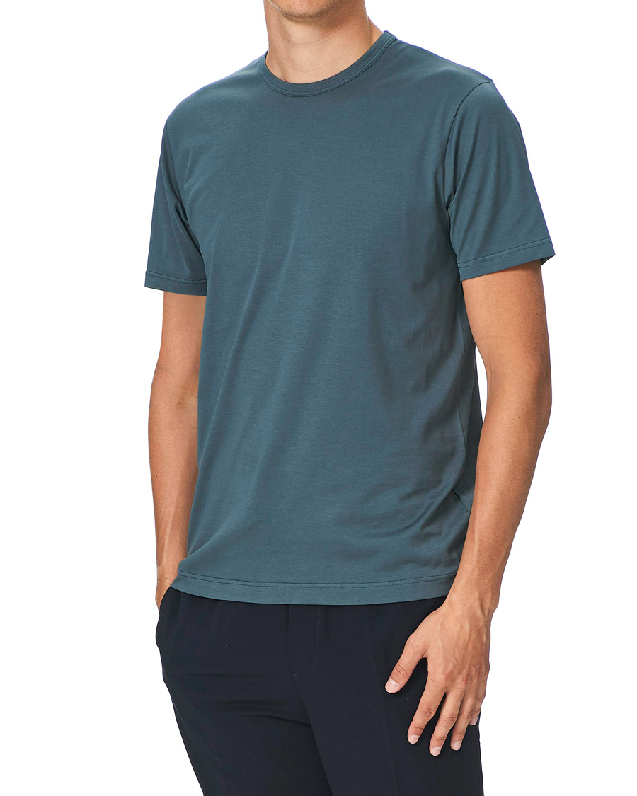Herre | T-Shirts | Sunspel | Crew Neck Cotton Tee Dark Petrol