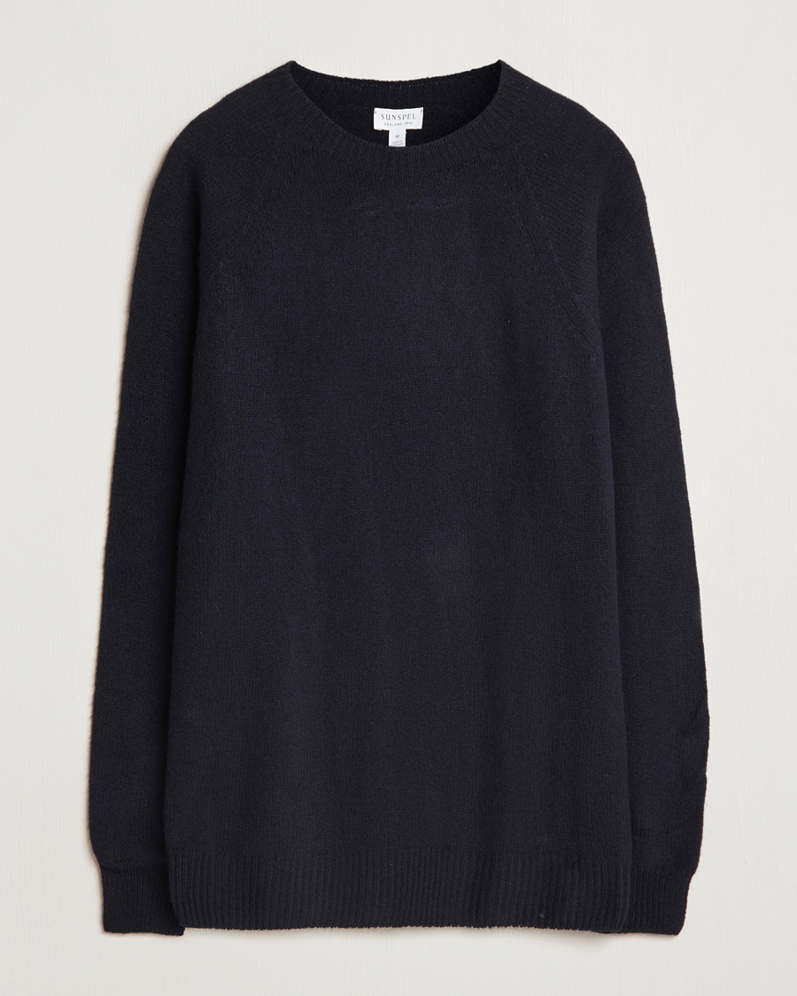 Herre | Gensere | Sunspel | Lambswool Crewneck Dark Navy Moiline
