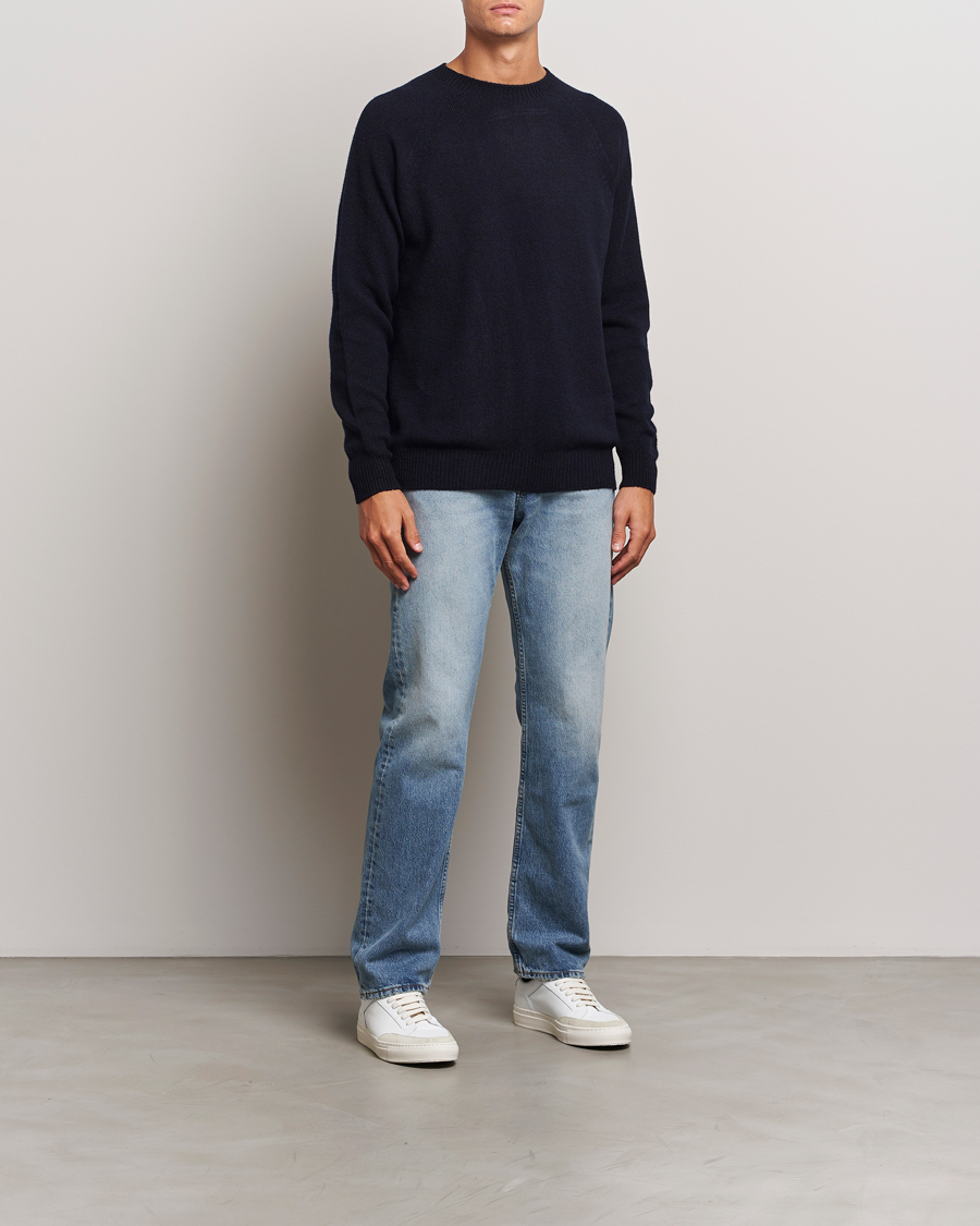 Herre | Gensere | Sunspel | Lambswool Crewneck Dark Navy Moiline