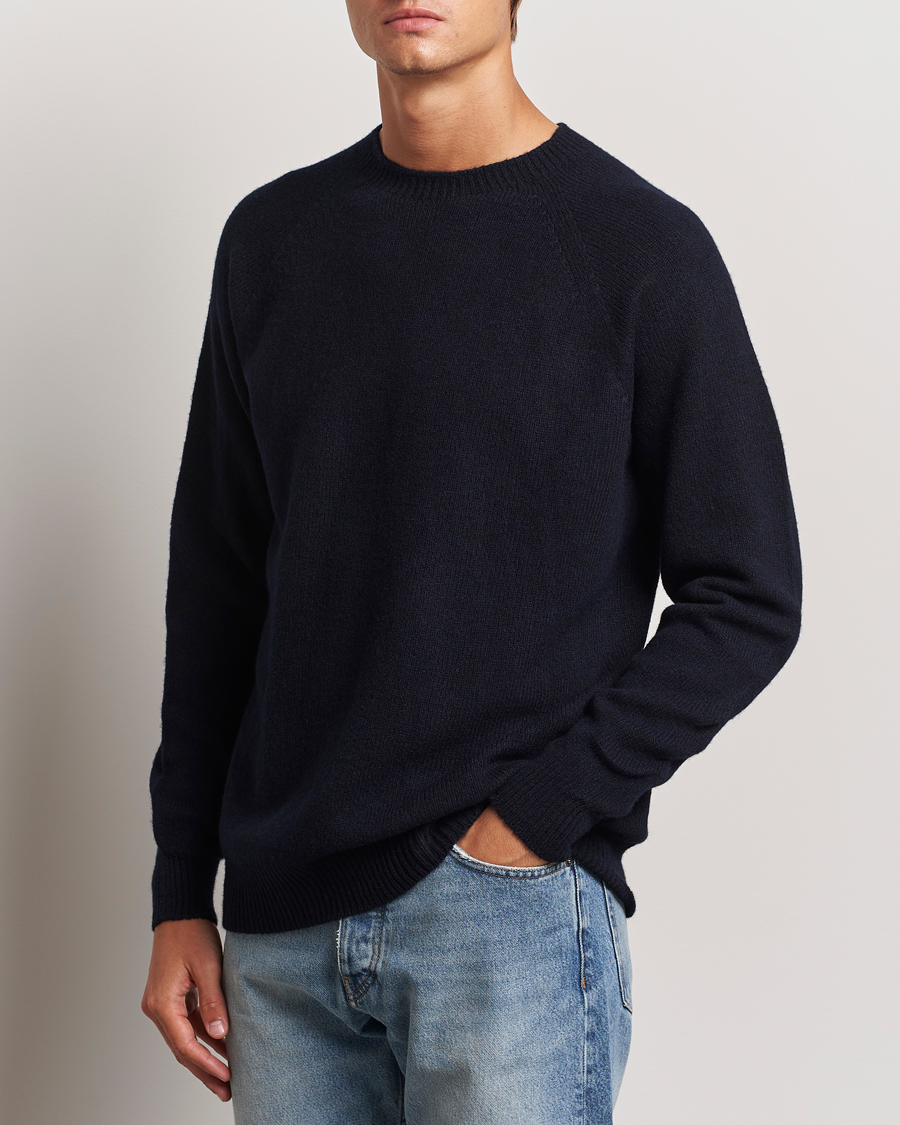 Herre | Gensere | Sunspel | Lambswool Crewneck Dark Navy Moiline