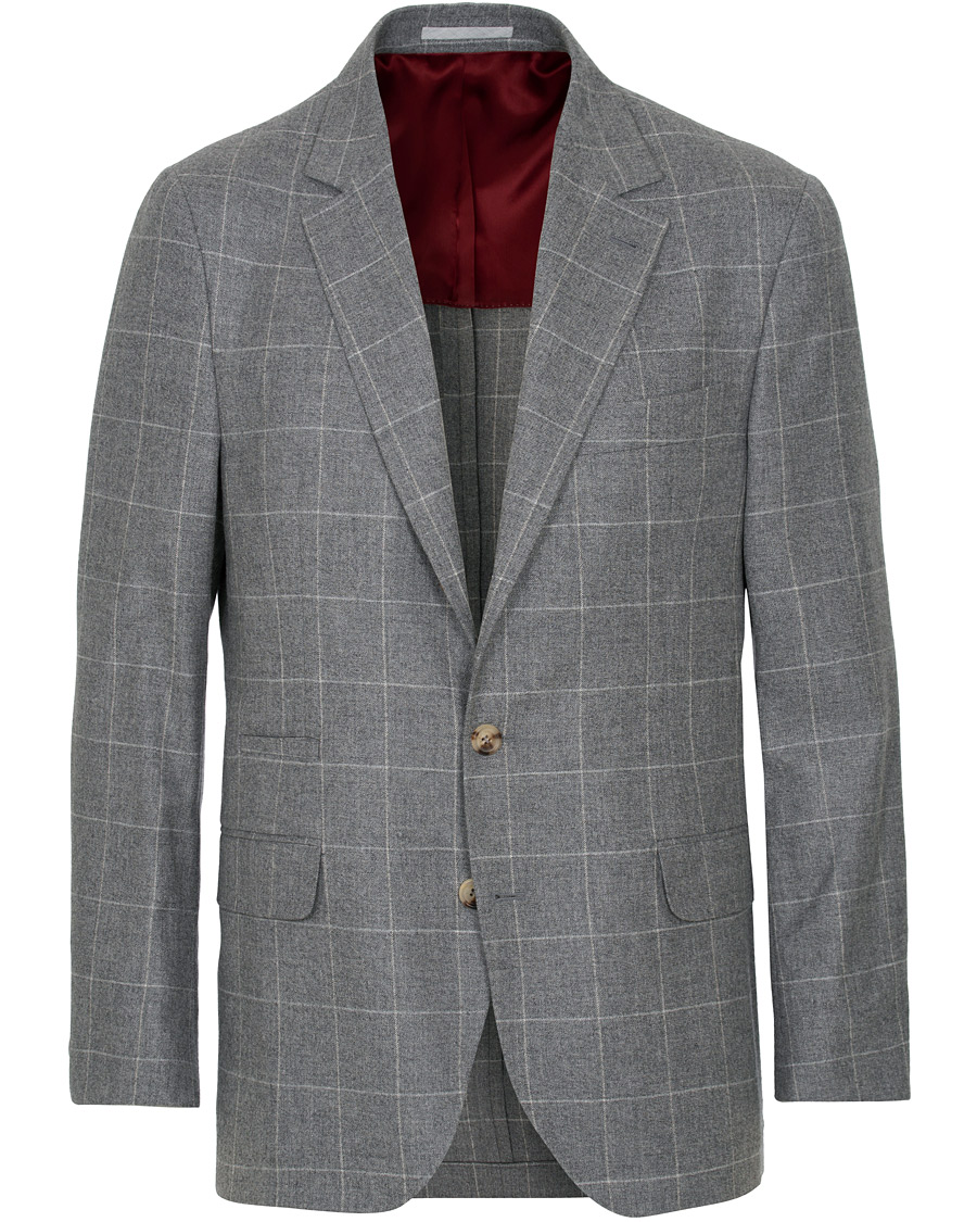 Herre | Dressjakker | Brunello Cucinelli | Windowpane Check Blazer Light Grey