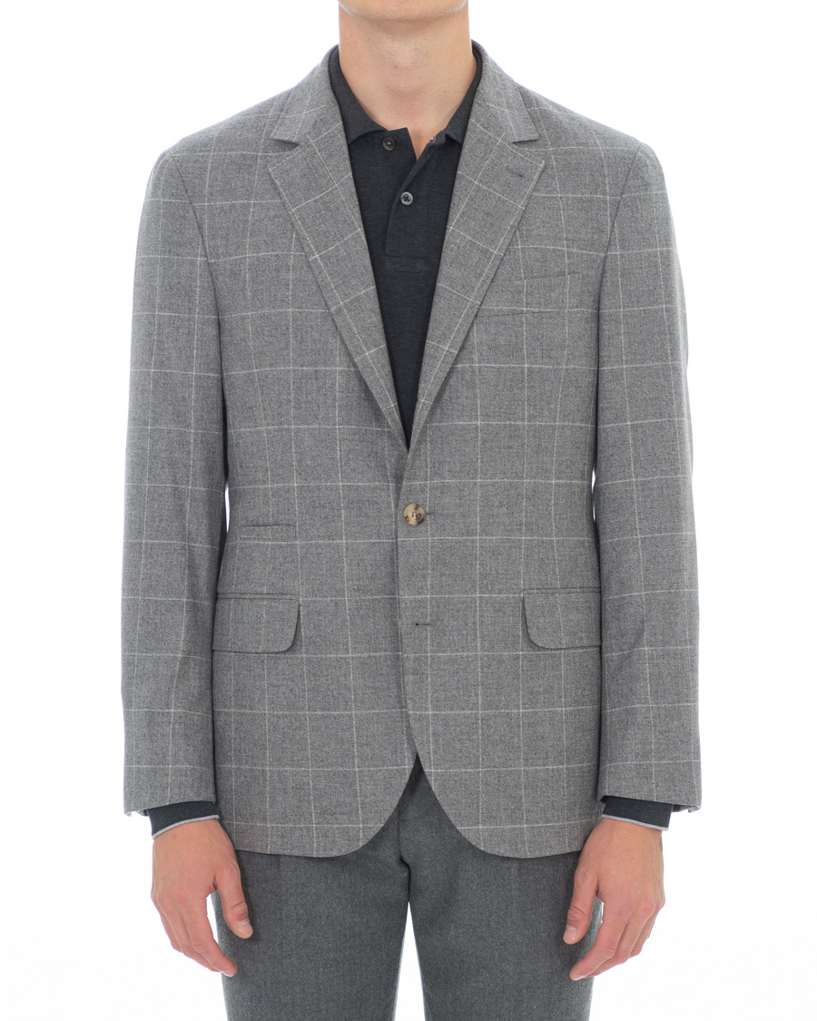 Herre | Dressjakker | Brunello Cucinelli | Windowpane Check Blazer Light Grey