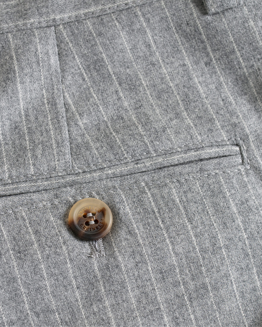 Herre | Bukser | Brunello Cucinelli | Slim Fit Pin Stripe Pleated Flannel Trousers Light Grey