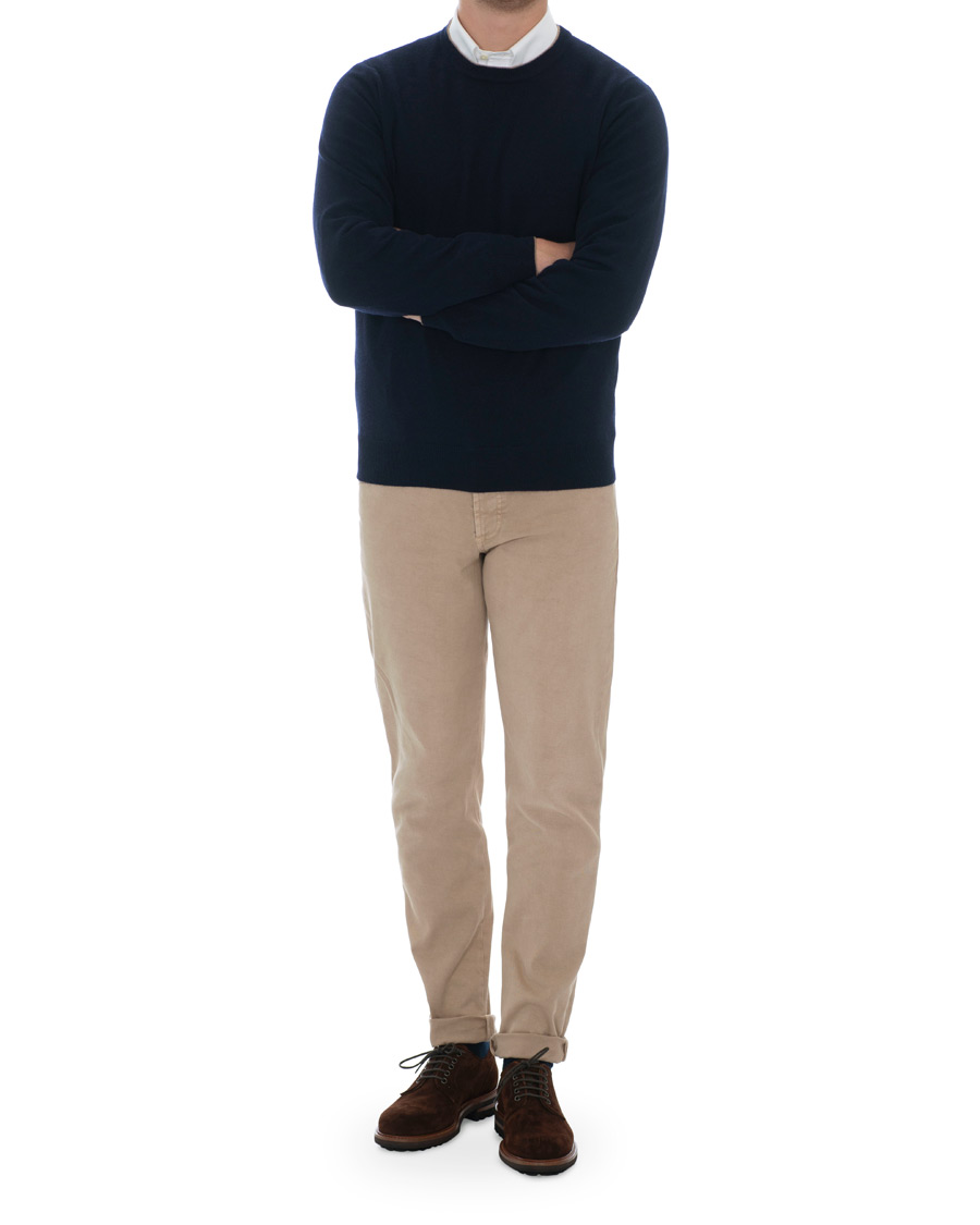 Herre | Gensere | Brunello Cucinelli | Cashmere Contrast Crew Neck Sweater Navy