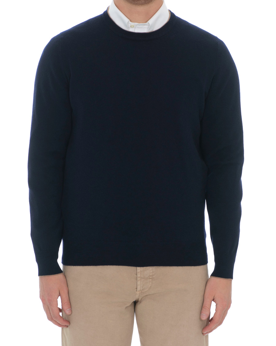 Herre | Gensere | Brunello Cucinelli | Cashmere Contrast Crew Neck Sweater Navy