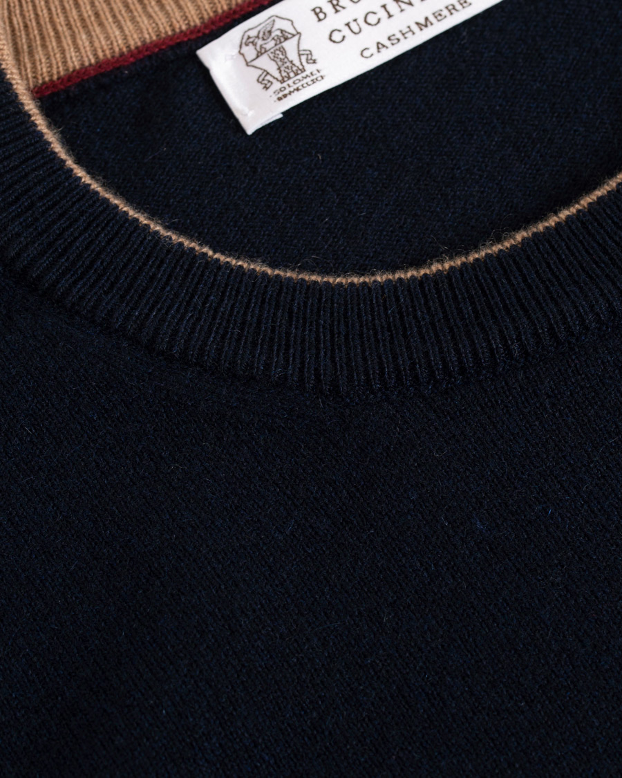 Herre | Gensere | Brunello Cucinelli | Cashmere Contrast Crew Neck Sweater Navy