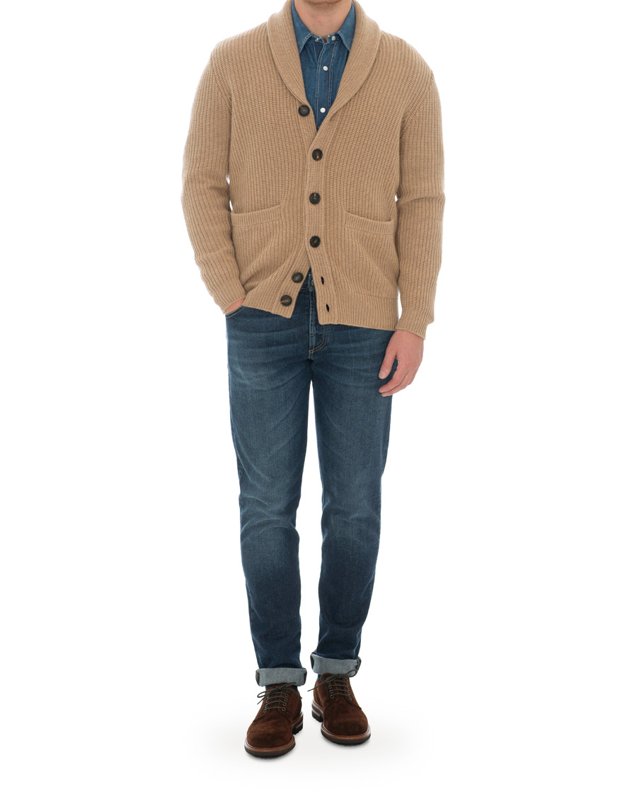 Herre | Gensere | Brunello Cucinelli | Cashmere Blend Shawl Collar Cardigan Camel
