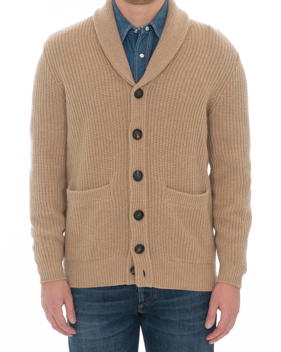 Herre | Gensere | Brunello Cucinelli | Cashmere Blend Shawl Collar Cardigan Camel