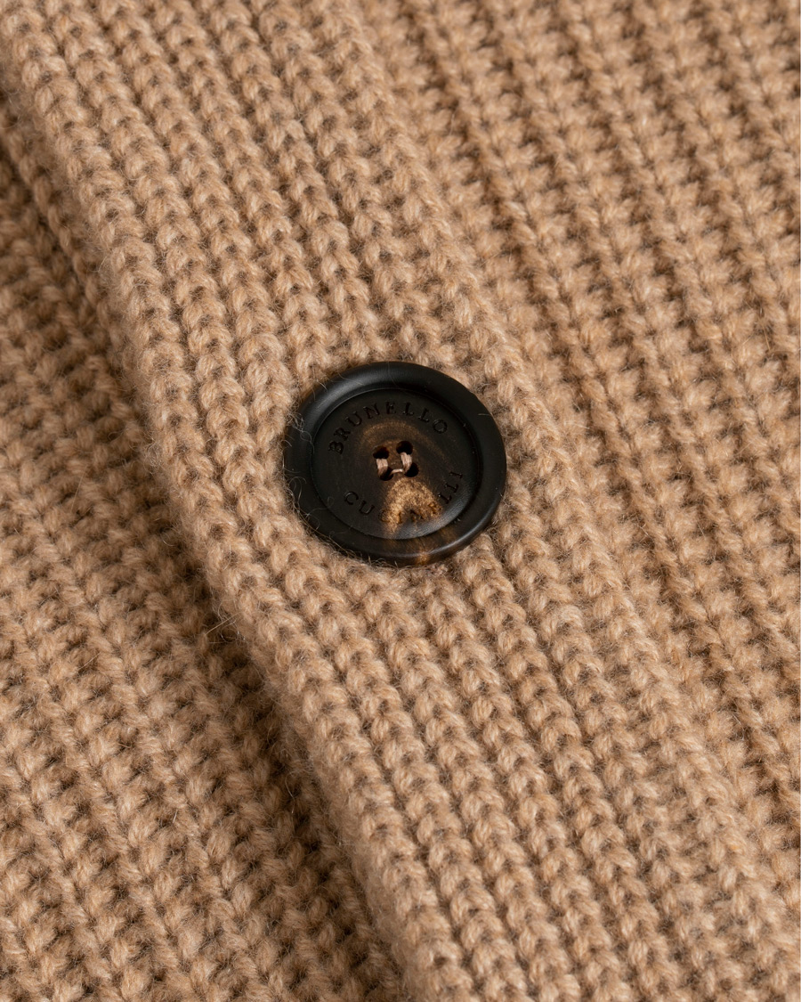 Herre | Gensere | Brunello Cucinelli | Cashmere Blend Shawl Collar Cardigan Camel