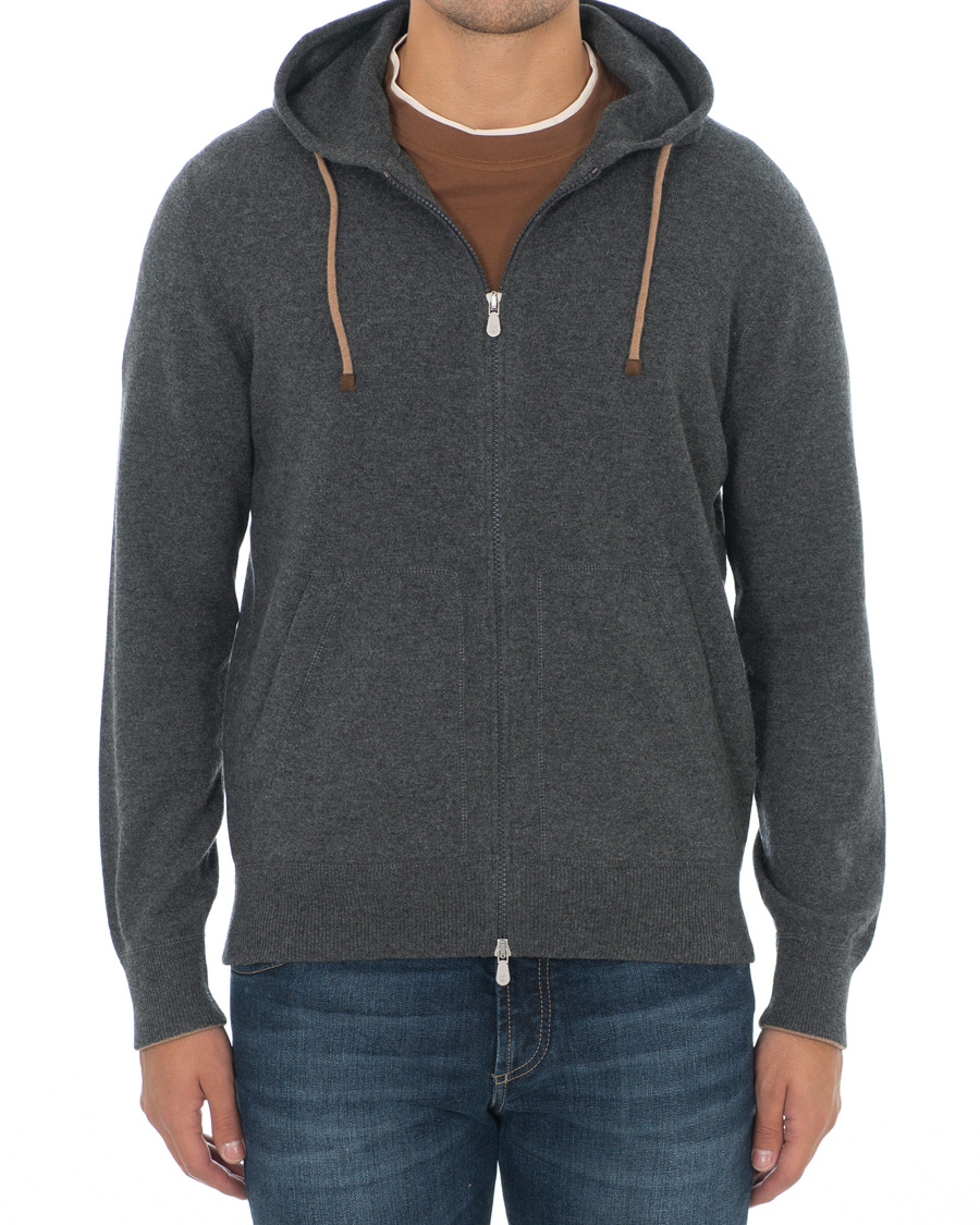 Herre | Gensere | Brunello Cucinelli | Cashmere Zip Hoodie Dark Grey