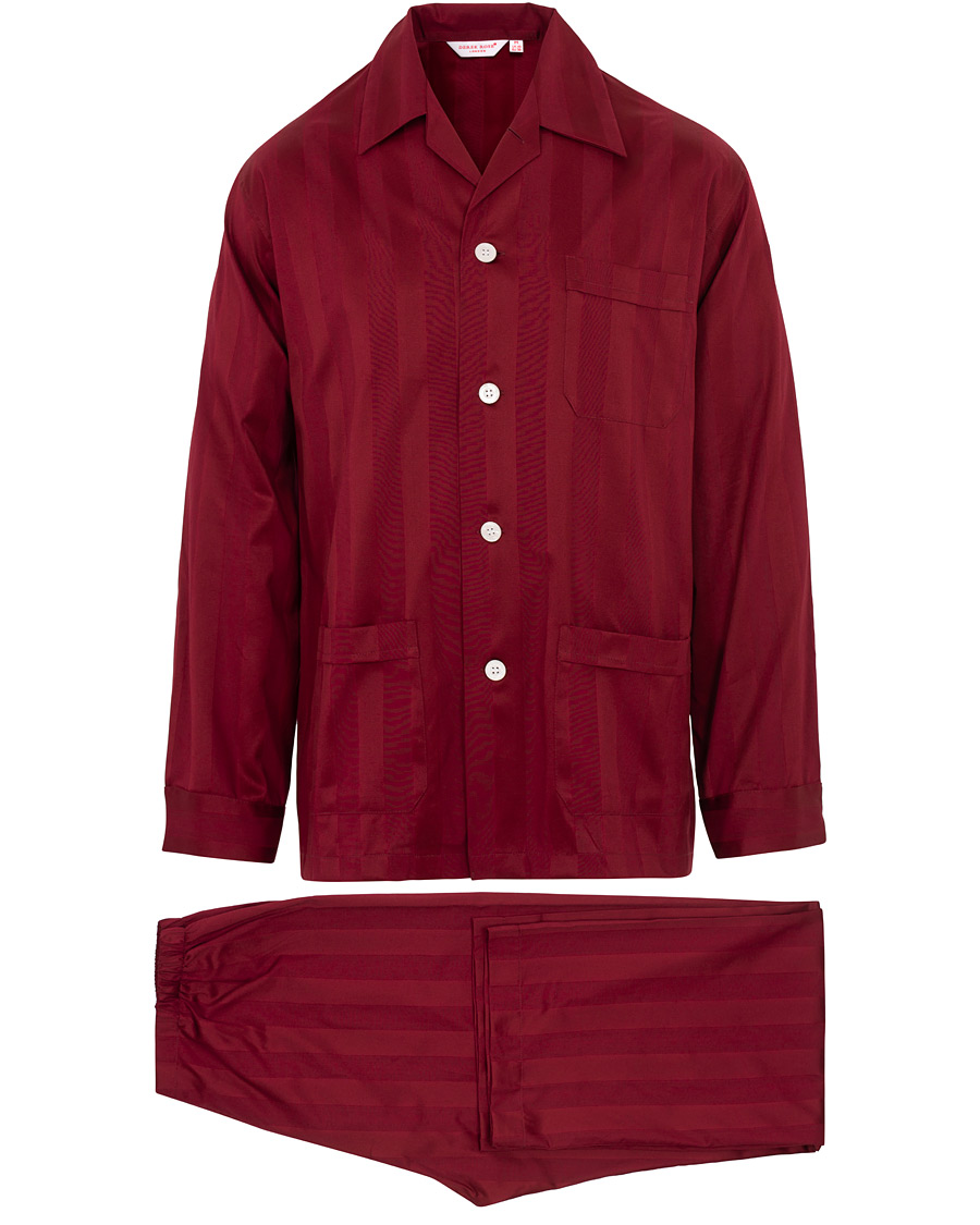 Herre | Pyjamaser og badekåper | Derek Rose | Cotton Satin Striped Pyjama Set Wine Red