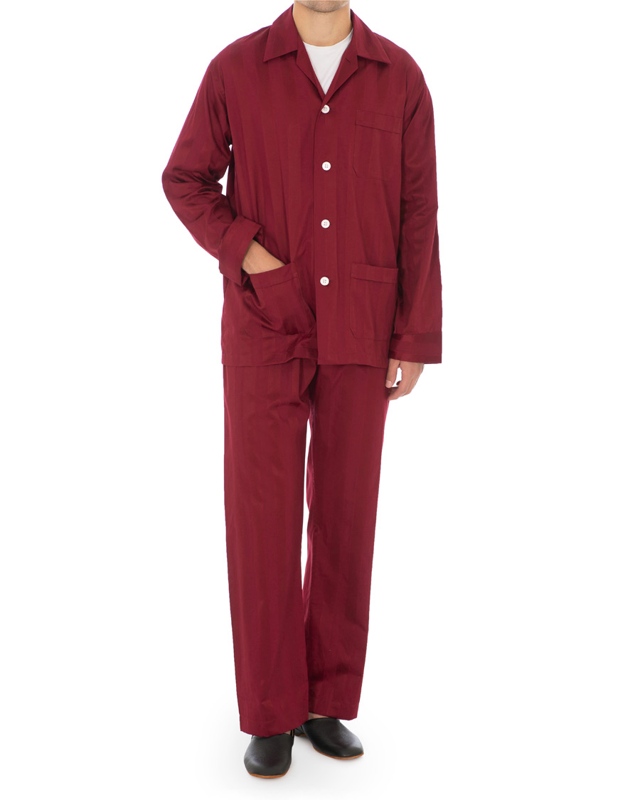 Herre | Pyjamaser og badekåper | Derek Rose | Cotton Satin Striped Pyjama Set Wine Red