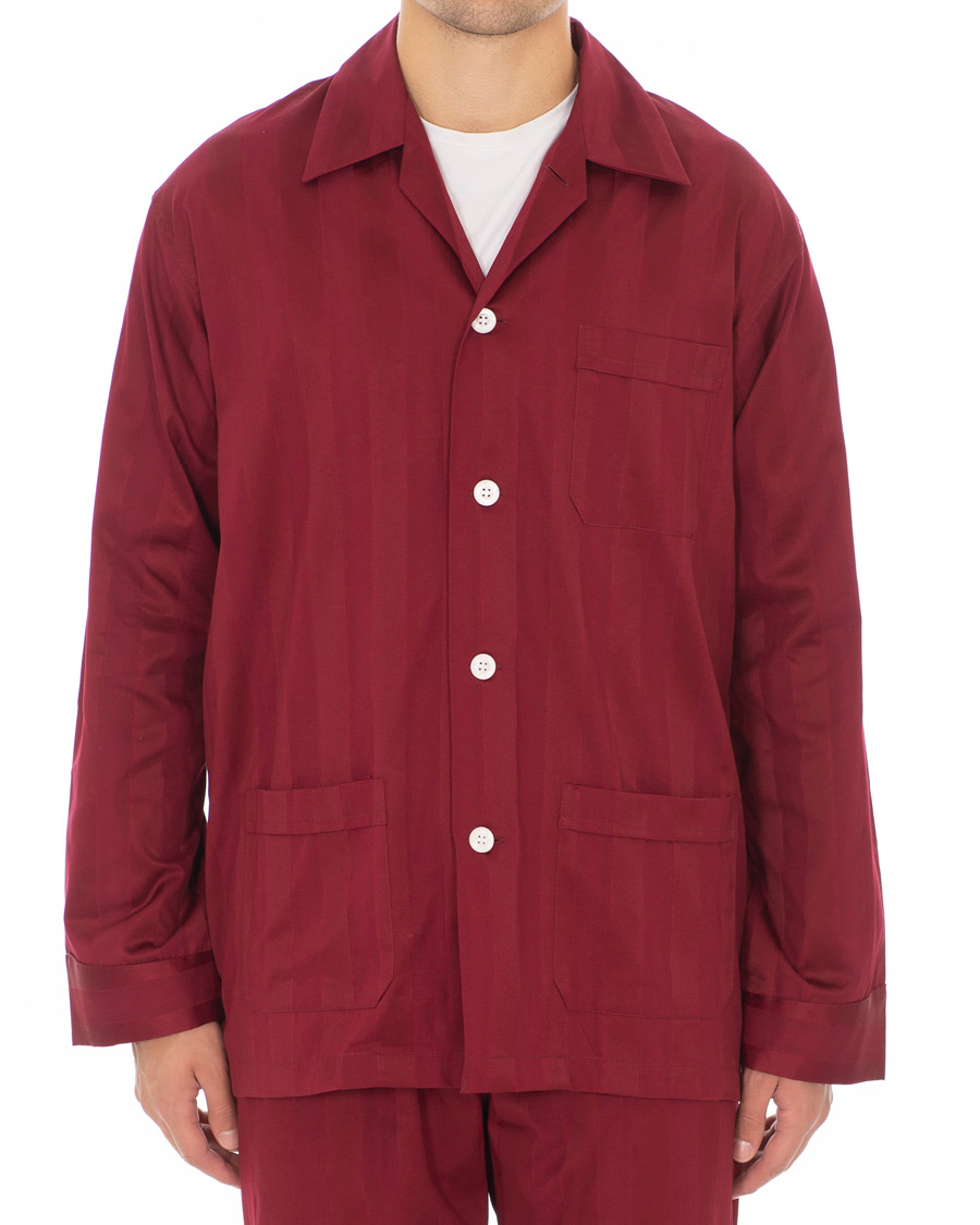 Herre | Pyjamaser og badekåper | Derek Rose | Cotton Satin Striped Pyjama Set Wine Red