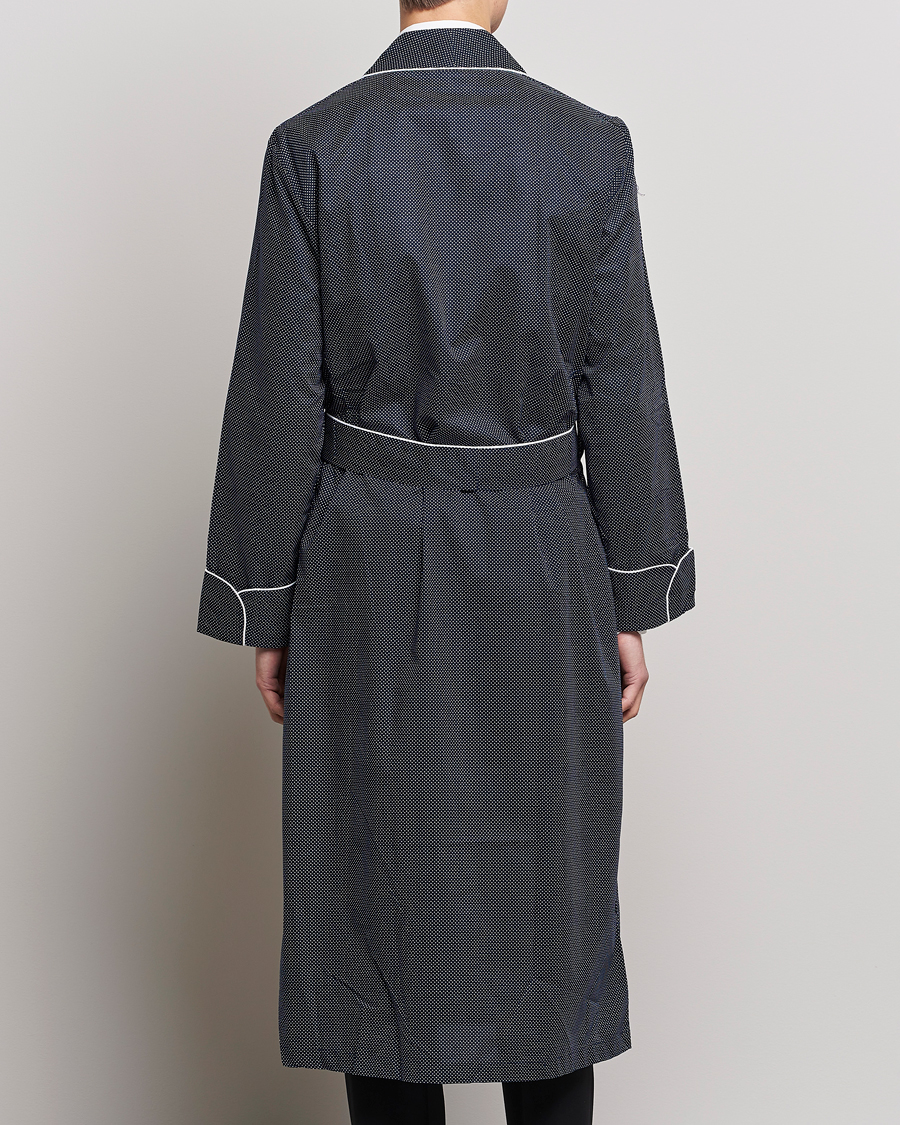 Herre | Pyjamaser og badekåper | Derek Rose | Polka Dot Cotton Satin Dressing Gown Navy