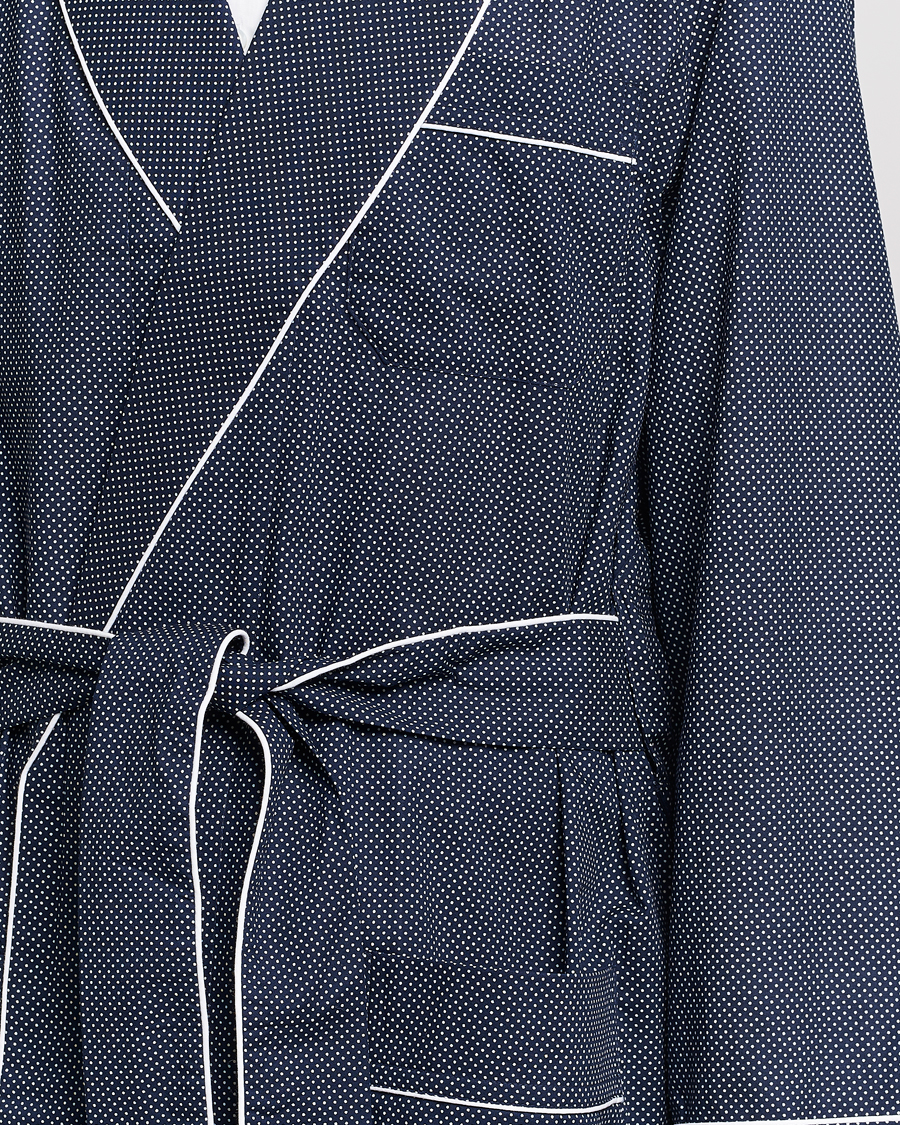Herre | Pyjamaser og badekåper | Derek Rose | Polka Dot Cotton Satin Dressing Gown Navy