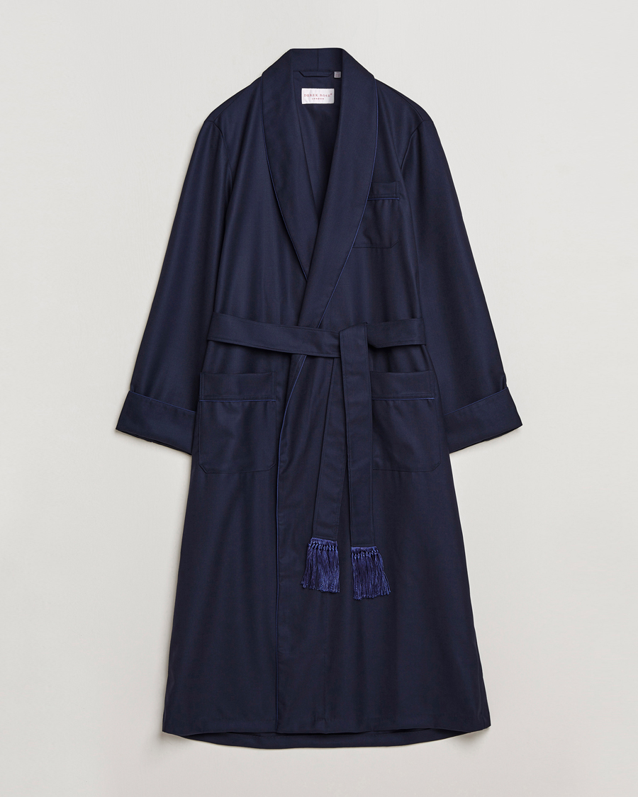 Herre | | Derek Rose | Pure Wool Dressing Gown Navy