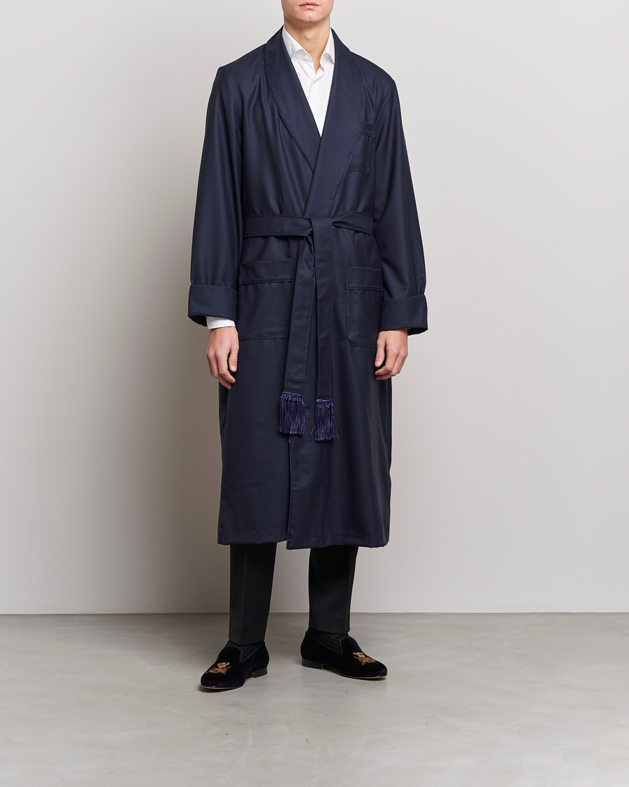 Herre | | Derek Rose | Pure Wool Dressing Gown Navy
