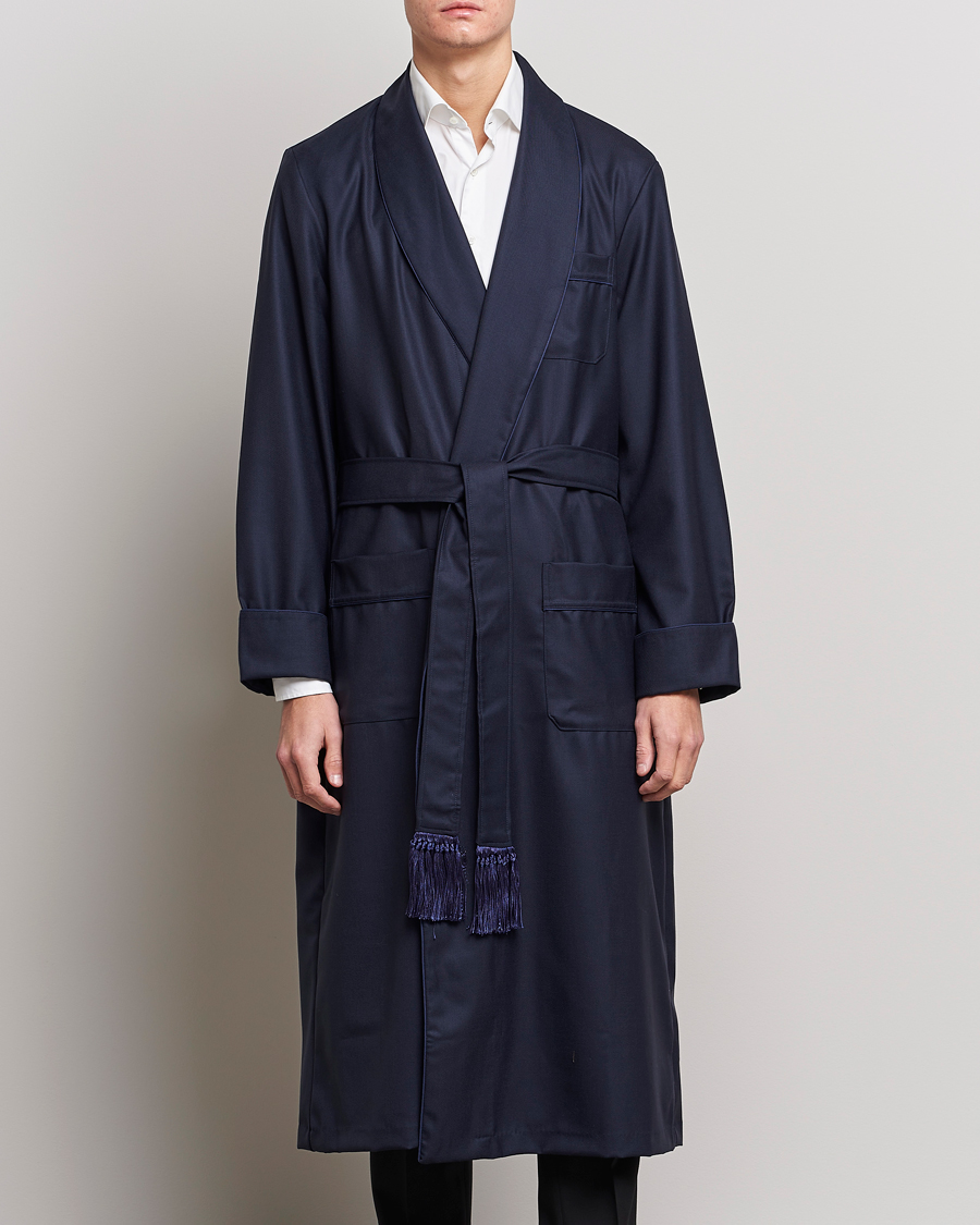 Herre | | Derek Rose | Pure Wool Dressing Gown Navy