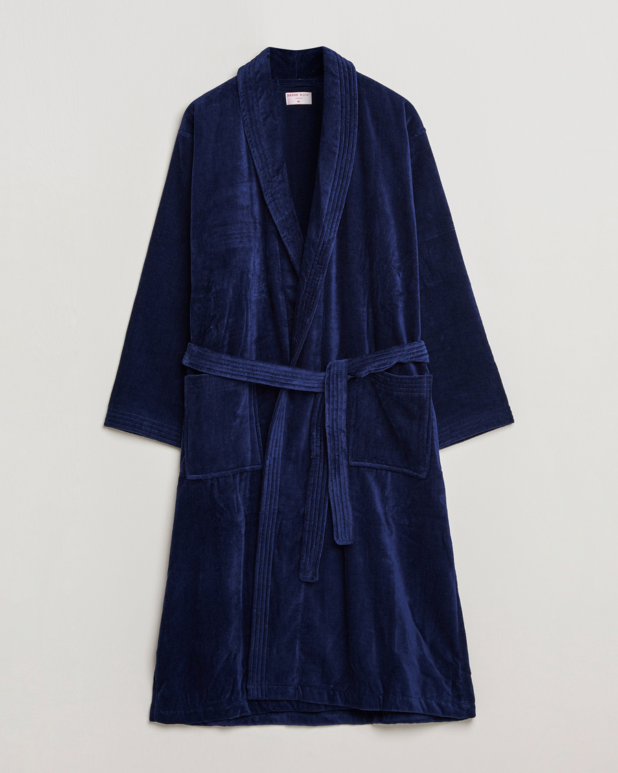 Herre | Pyjamaser og badekåper | Derek Rose | Cotton Velour Gown Navy