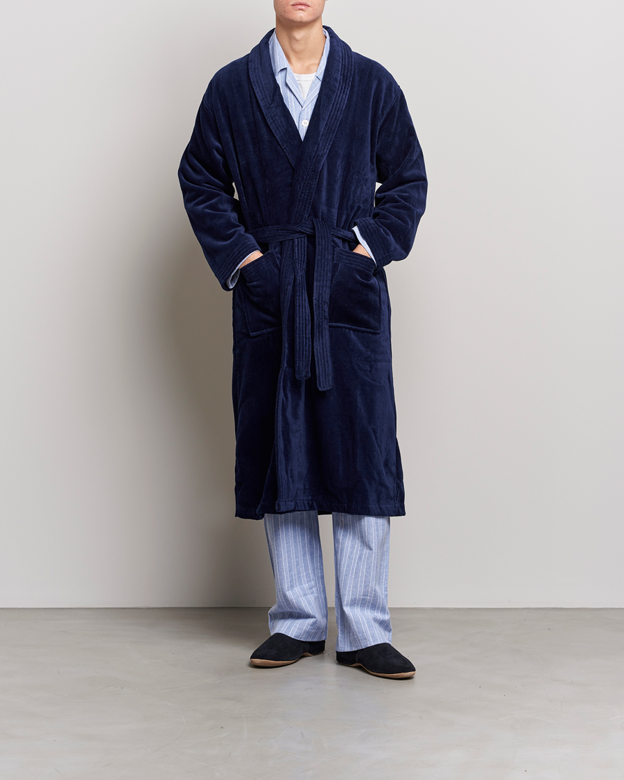 Herre | Pyjamaser og badekåper | Derek Rose | Cotton Velour Gown Navy