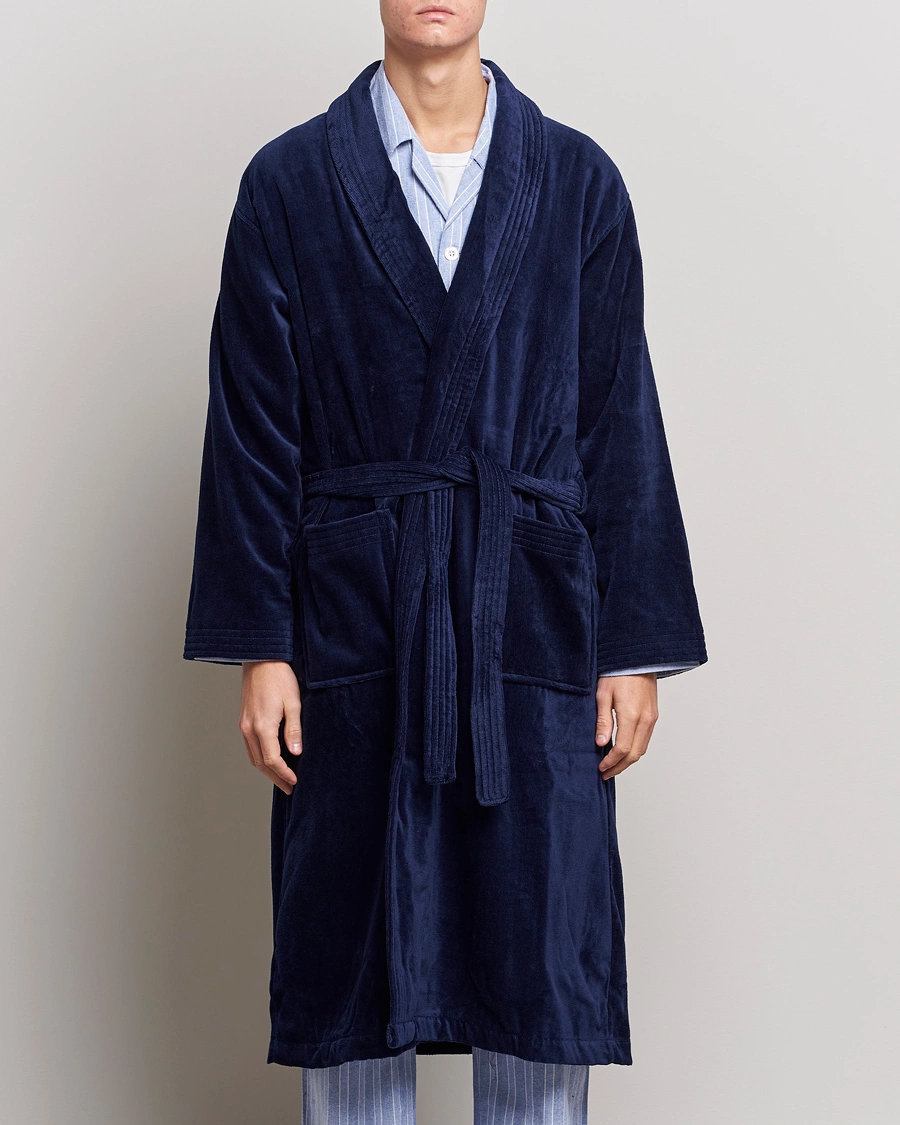 Herre | Pyjamaser og badekåper | Derek Rose | Cotton Velour Gown Navy