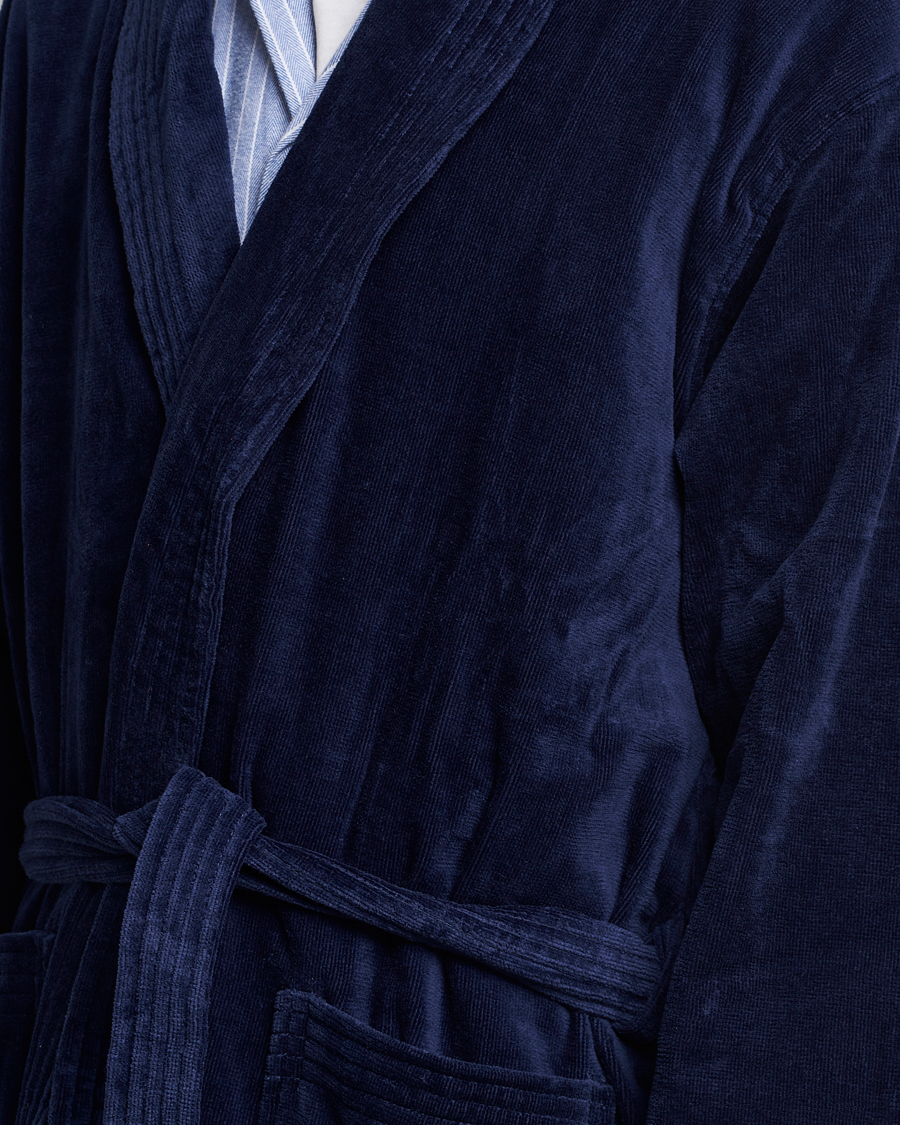 Herre | Pyjamaser og badekåper | Derek Rose | Cotton Velour Gown Navy