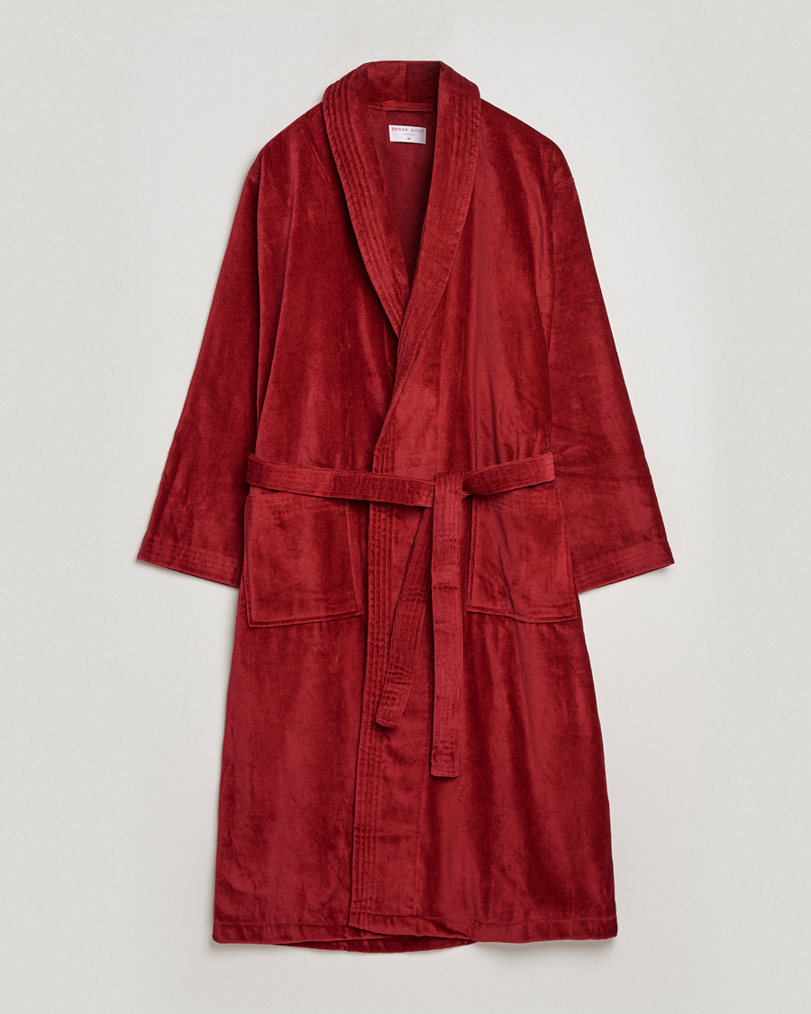 Herre | Pyjamaser og badekåper | Derek Rose | Cotton Velour Gown Wine Red