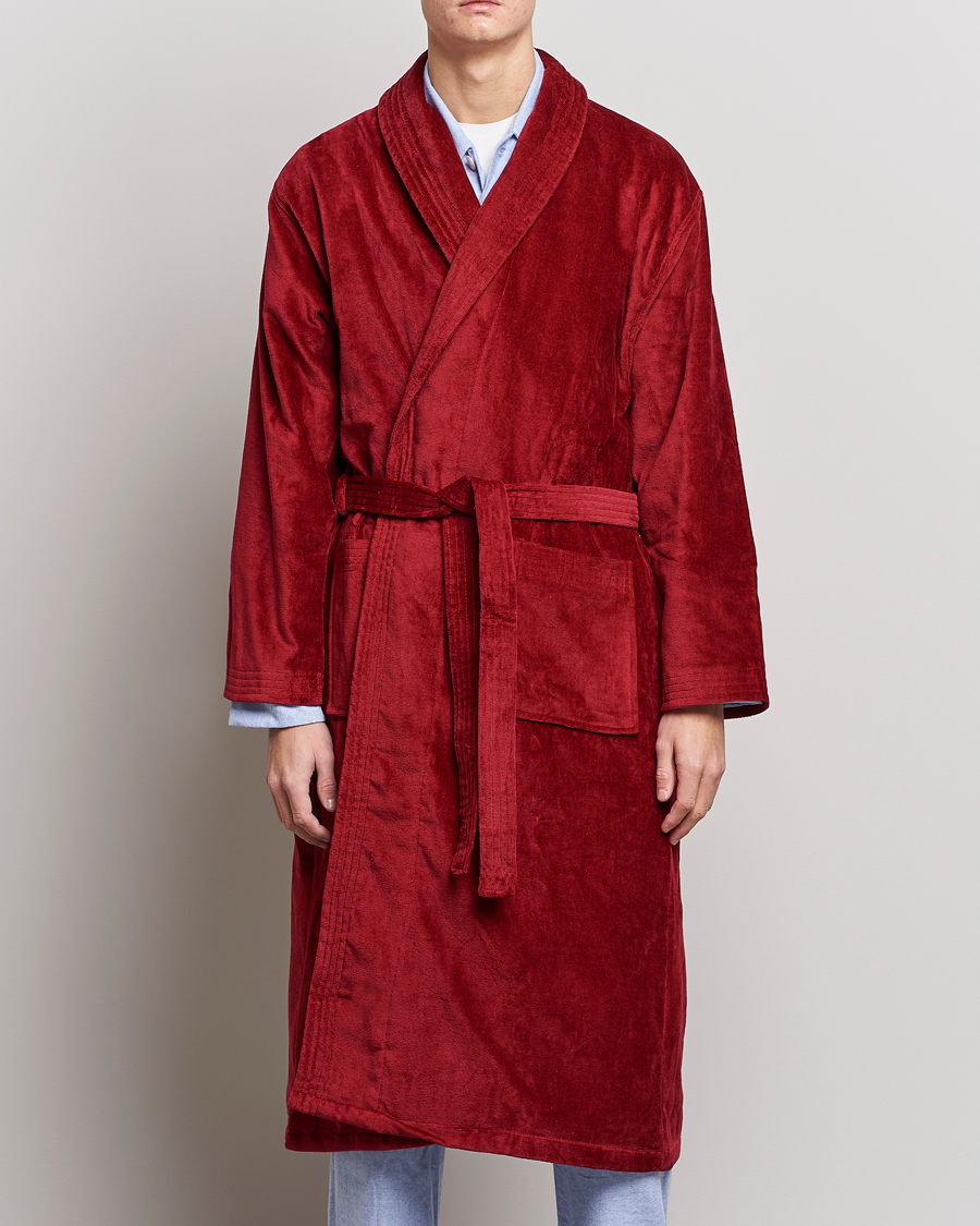 Herre | Best of British | Derek Rose | Cotton Velour Gown Wine Red