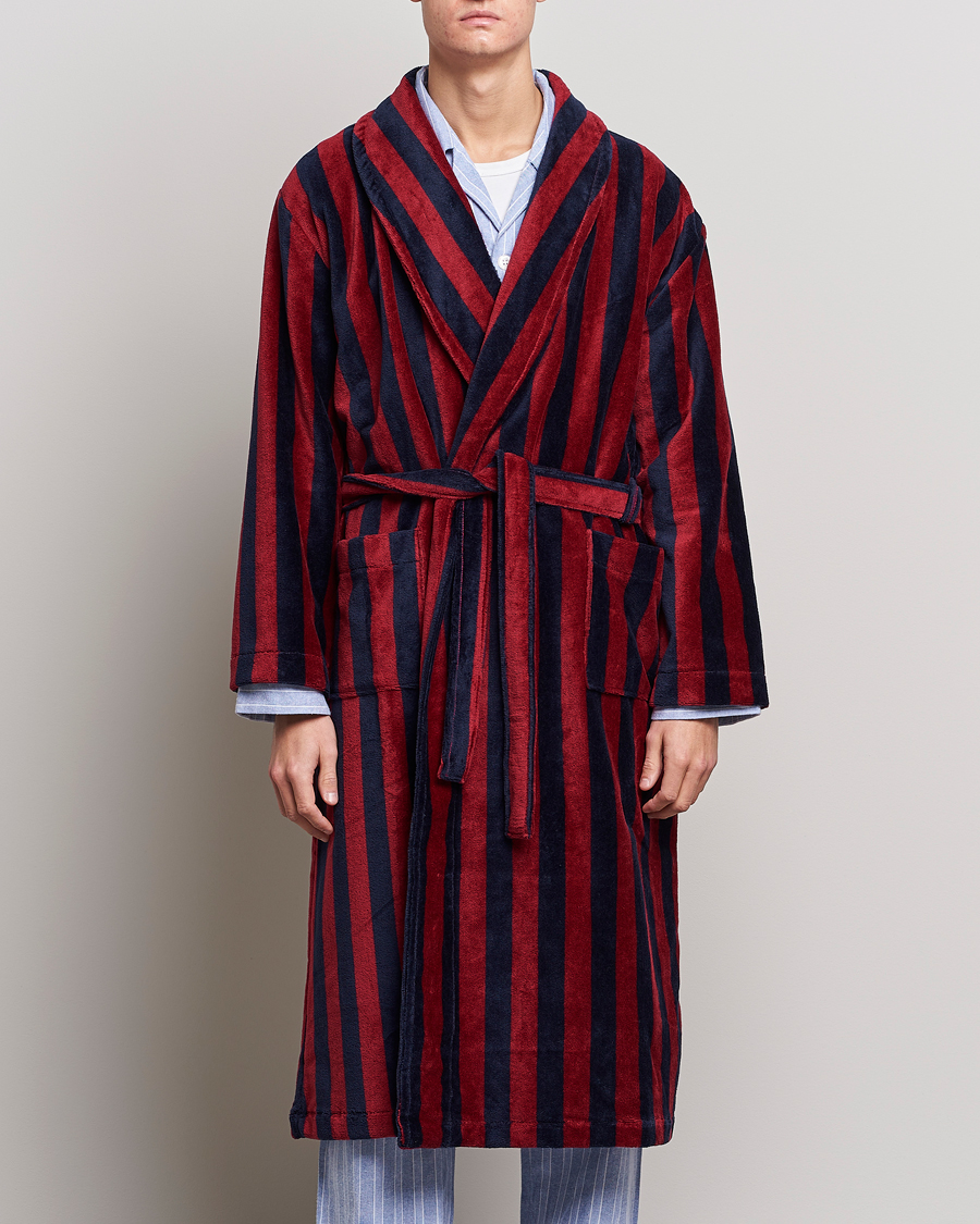 Herr |  | Derek Rose | Cotton Velour Striped Gown Red/Blue