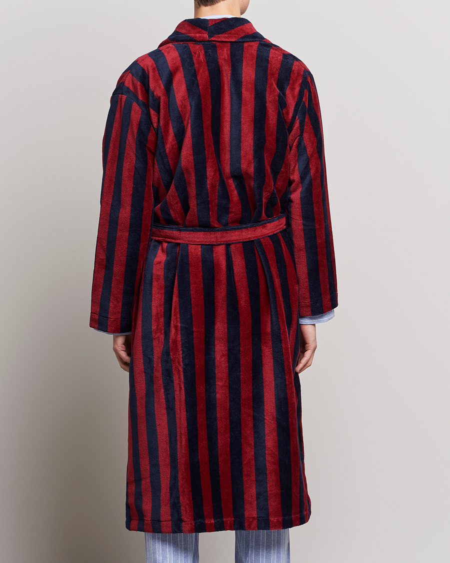 Herre | Pyjamaser og badekåper | Derek Rose | Cotton Velour Striped Gown Red/Blue