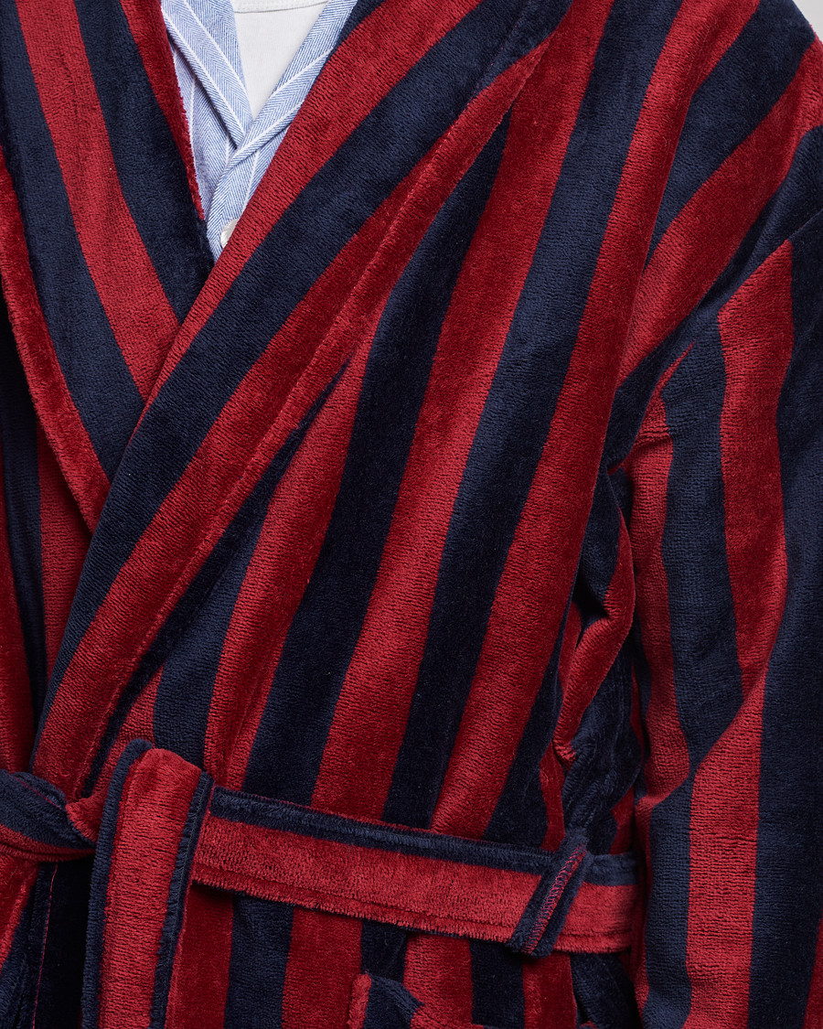 Herre | Pyjamaser og badekåper | Derek Rose | Cotton Velour Striped Gown Red/Blue