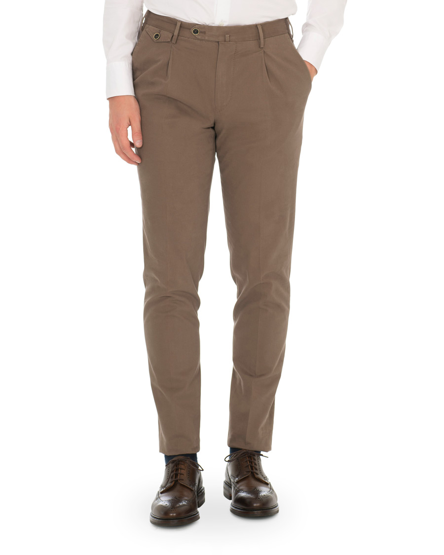 Herre | Bukser | PT01 | Gentleman Fit Pleated Cotton Trousers Brown