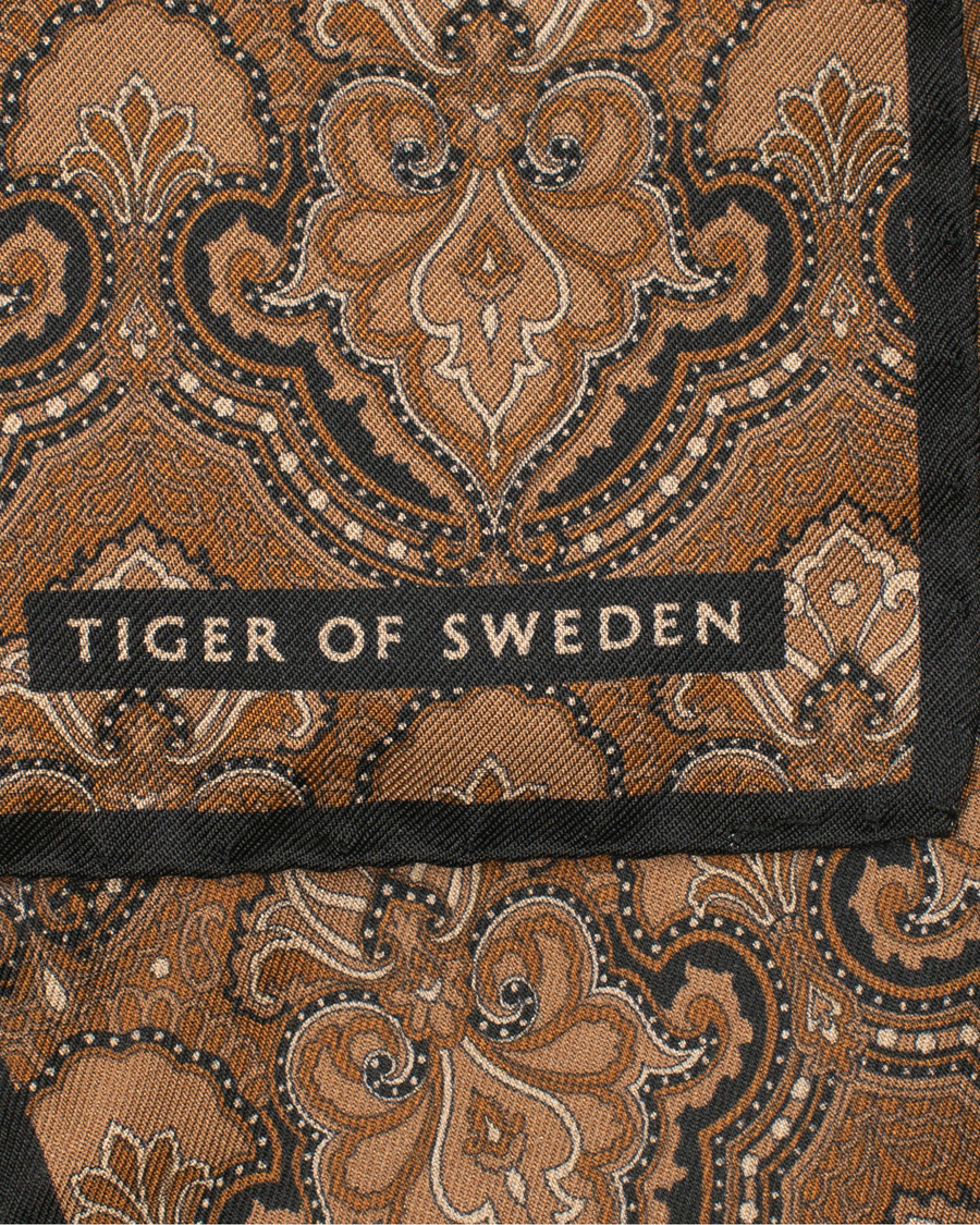 Herre | Tiger of Sweden Pais Printed Silk Pocket Square Brown | Tiger of Sweden | Pais Printed Silk Pocket Square Brown