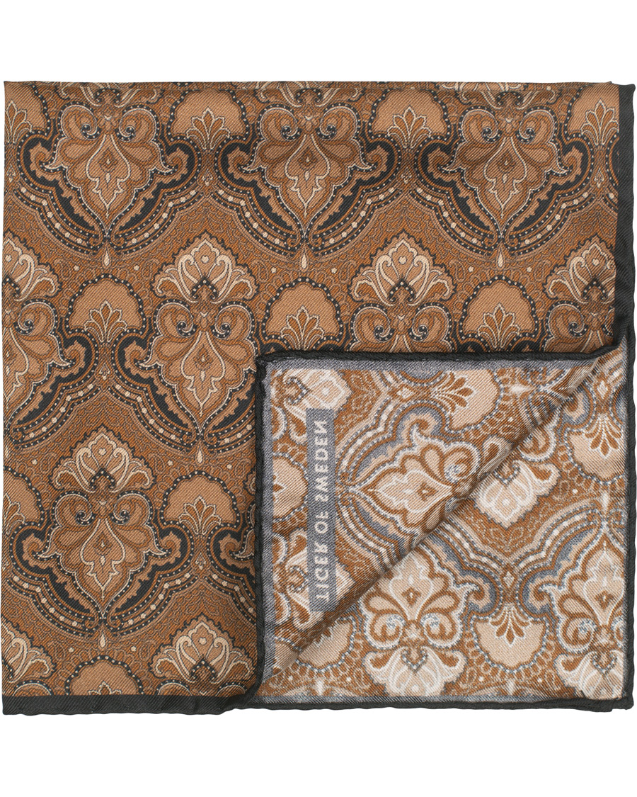 Herre | Tiger of Sweden Pais Printed Silk Pocket Square Brown | Tiger of Sweden | Pais Printed Silk Pocket Square Brown