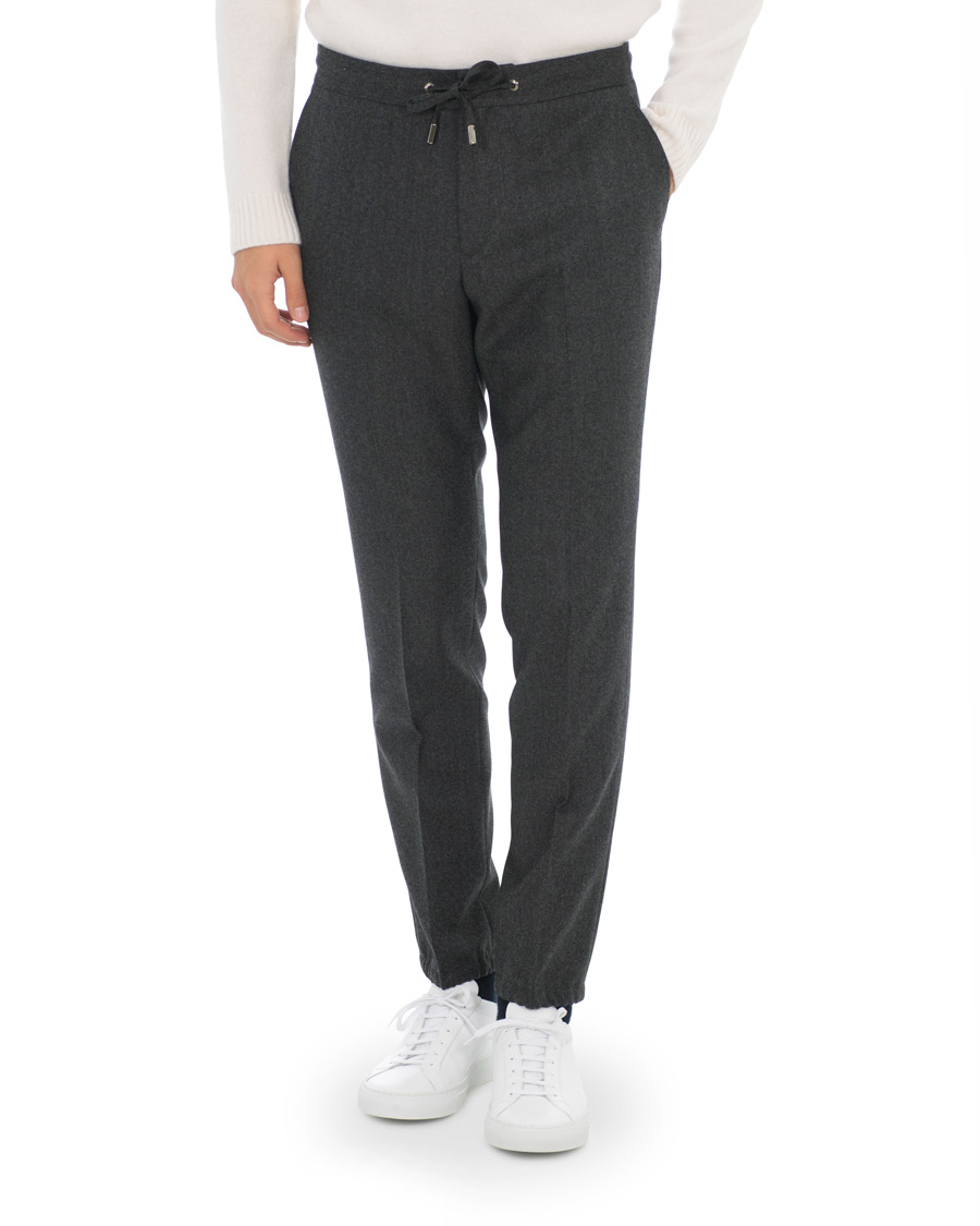 Herre | Bukser | Z Zegna | Slim Fit Drawstring Flannel Trousers Charcoal