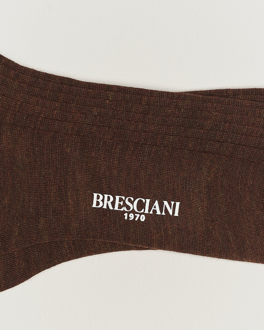 Herre | Sokker i merinoull | Bresciani | Wool/Nylon Ribbed Short Socks Brown Melange