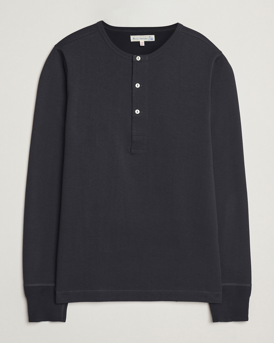 Herre | Gensere | Merz b. Schwanen | Classic Organic Cotton Henley Sweater Charcoal
