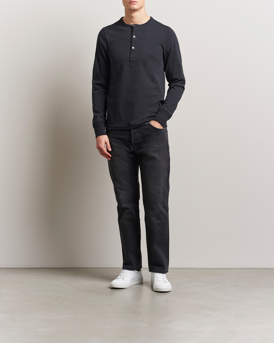 Herre | Gensere | Merz b. Schwanen | Classic Organic Cotton Henley Sweater Charcoal