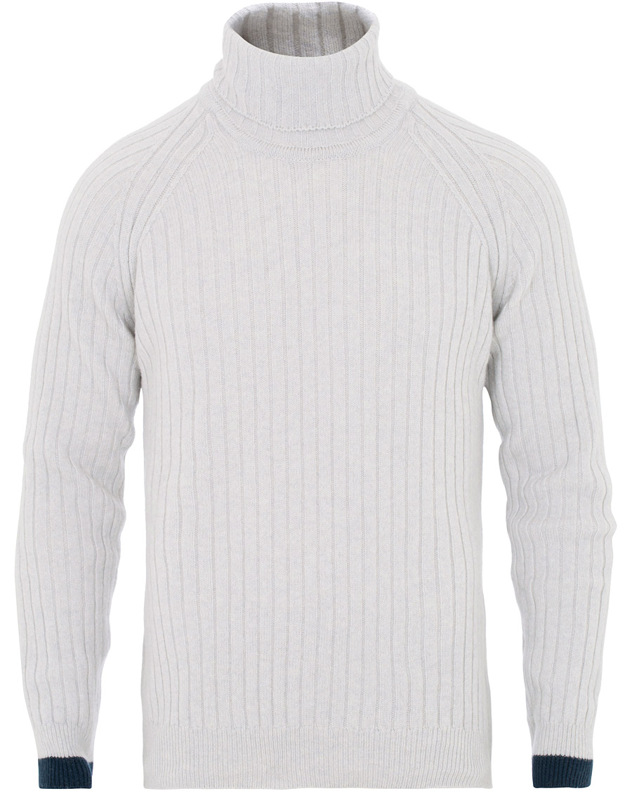 Herre | Gensere | John Smedley | Roman Wool/Cashmere Ribbed Roll Neck Soft Grey