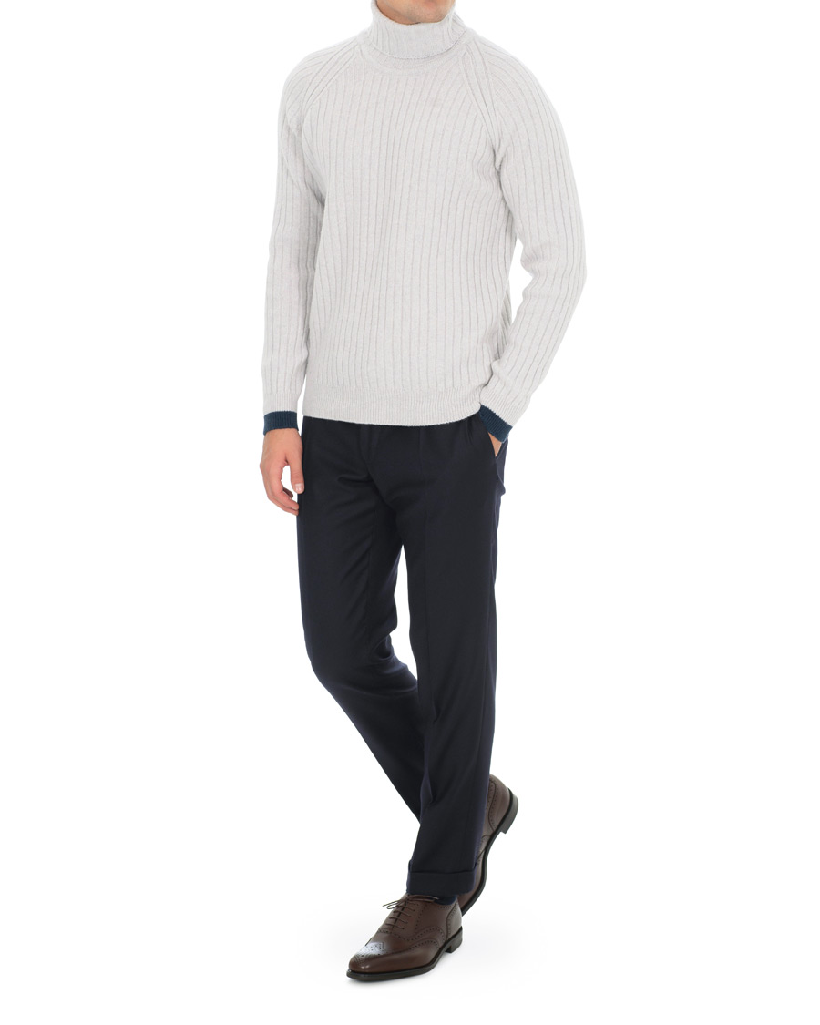 Herre | Gensere | John Smedley | Roman Wool/Cashmere Ribbed Roll Neck Soft Grey
