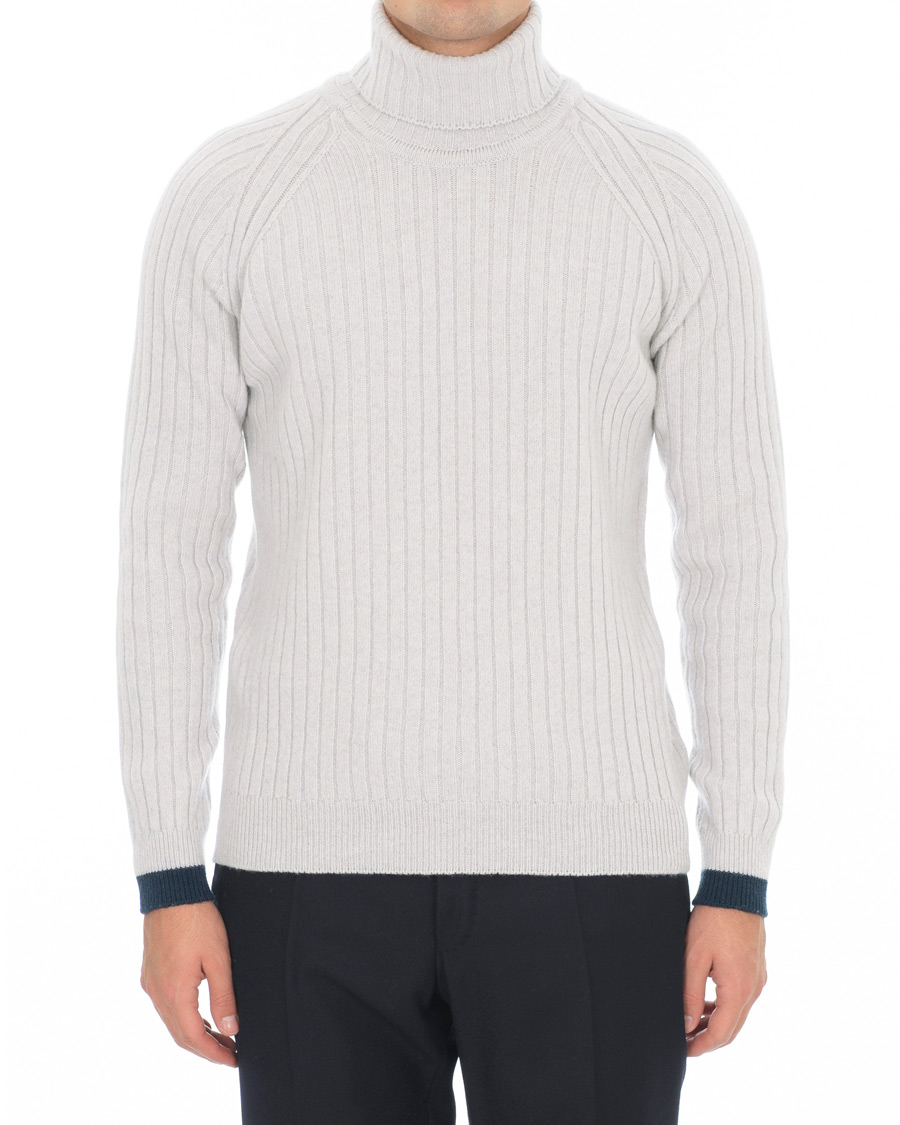 Herre | Gensere | John Smedley | Roman Wool/Cashmere Ribbed Roll Neck Soft Grey