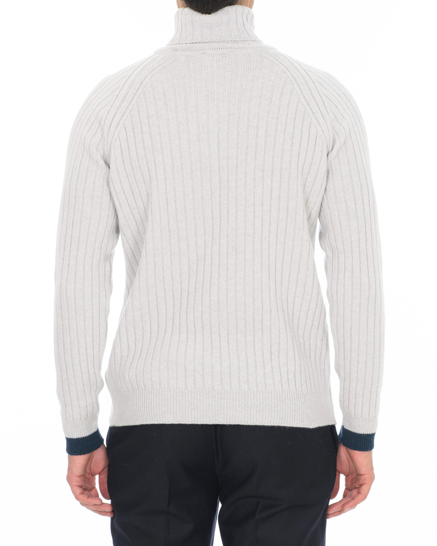 Herre | Gensere | John Smedley | Roman Wool/Cashmere Ribbed Roll Neck Soft Grey