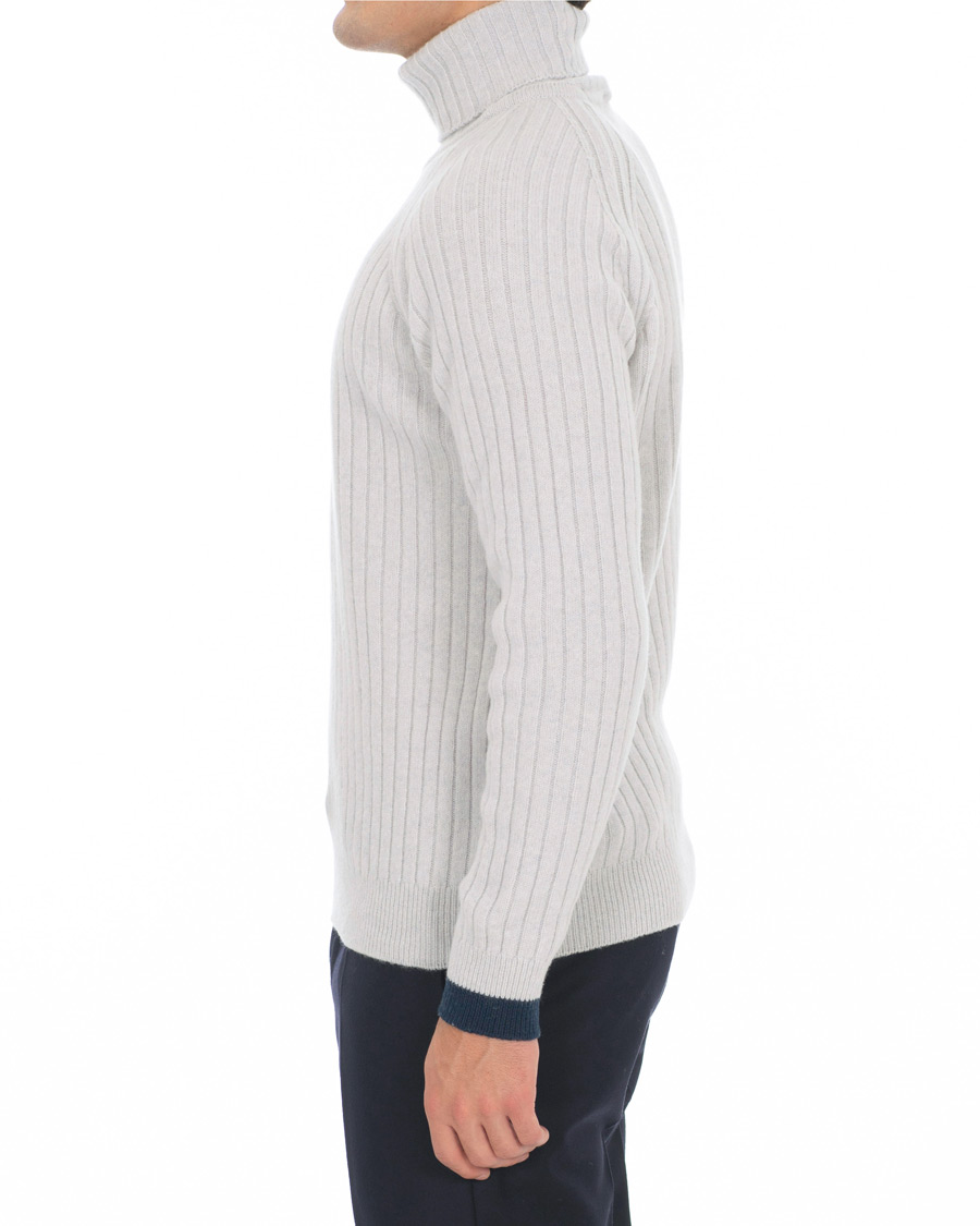 Herre | Gensere | John Smedley | Roman Wool/Cashmere Ribbed Roll Neck Soft Grey