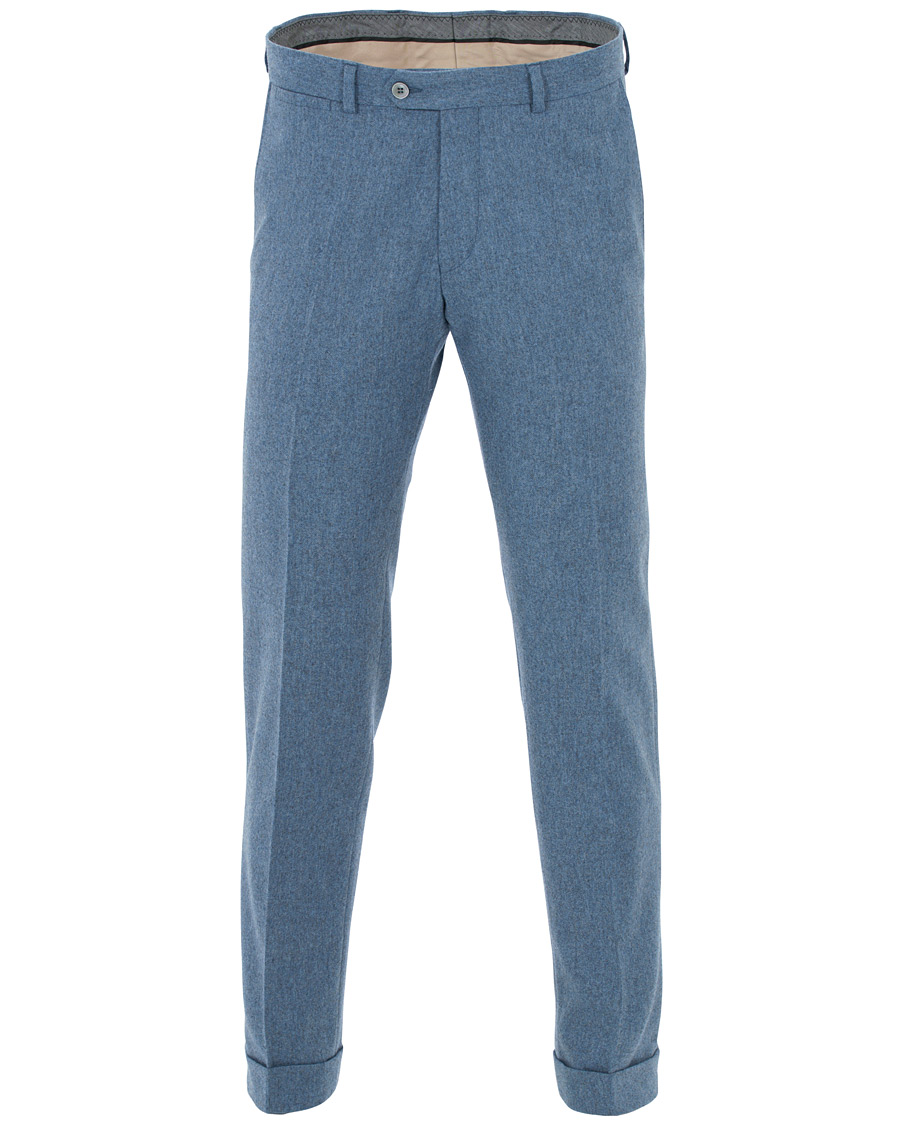 Herre | Bukser | Oscar Jacobson | Dean Turn Up Flannel Trousers Light Blue