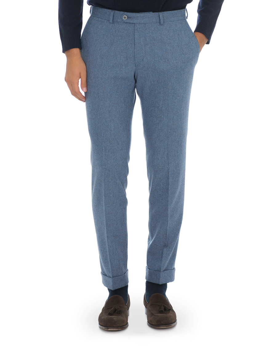 Herre | Bukser | Oscar Jacobson | Dean Turn Up Flannel Trousers Light Blue
