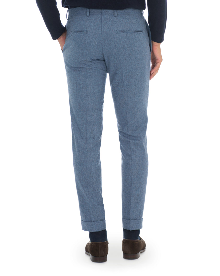 Herre | Bukser | Oscar Jacobson | Dean Turn Up Flannel Trousers Light Blue