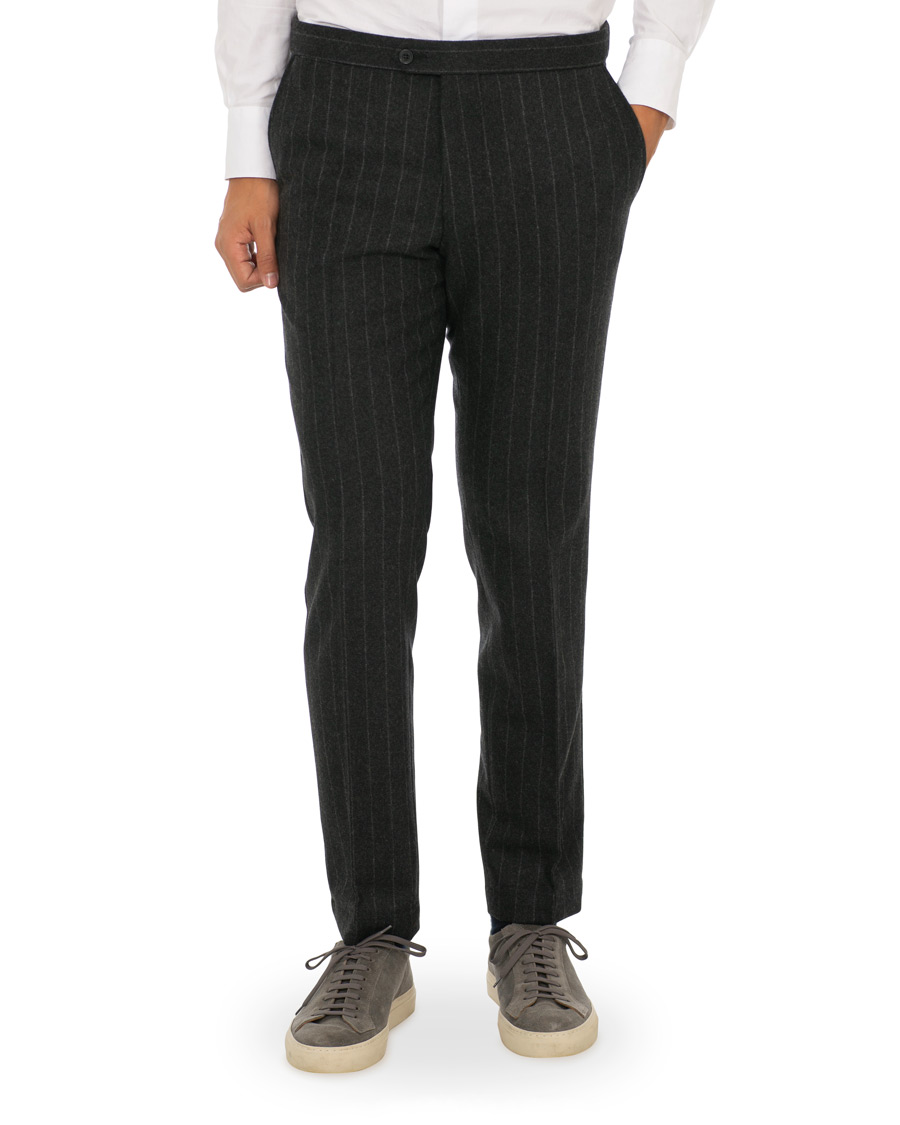 Herre | Bukser | Oscar Jacobson | Nilo Chalkstripe Side Adjuster Trousers Dark Grey