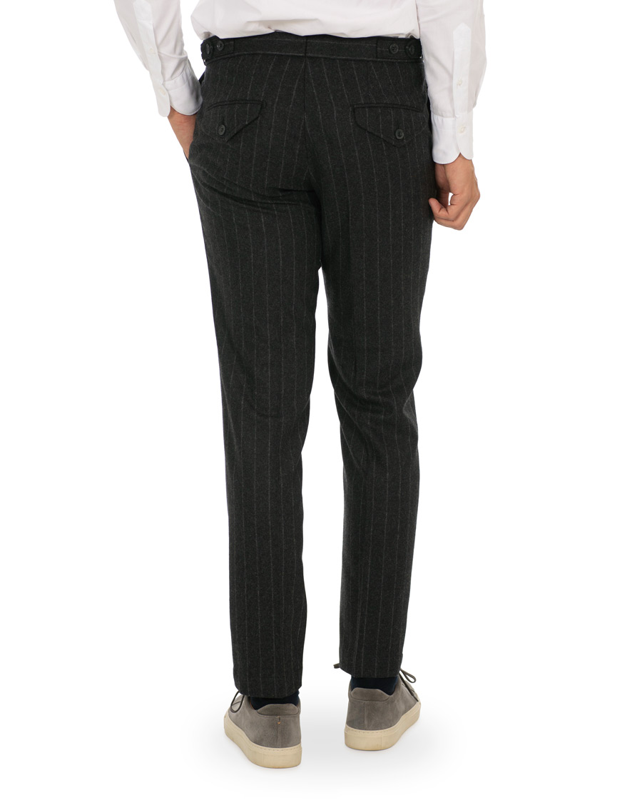 Herre | Bukser | Oscar Jacobson | Nilo Chalkstripe Side Adjuster Trousers Dark Grey
