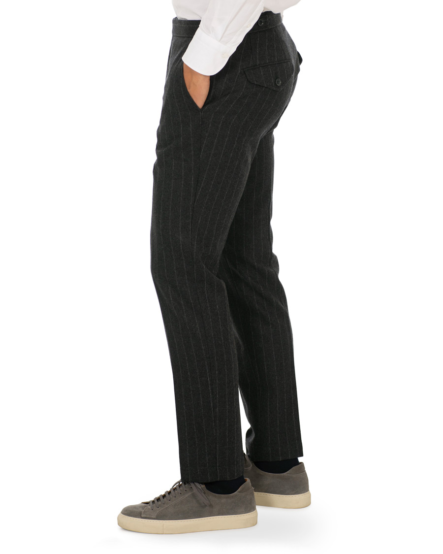 Herre | Bukser | Oscar Jacobson | Nilo Chalkstripe Side Adjuster Trousers Dark Grey